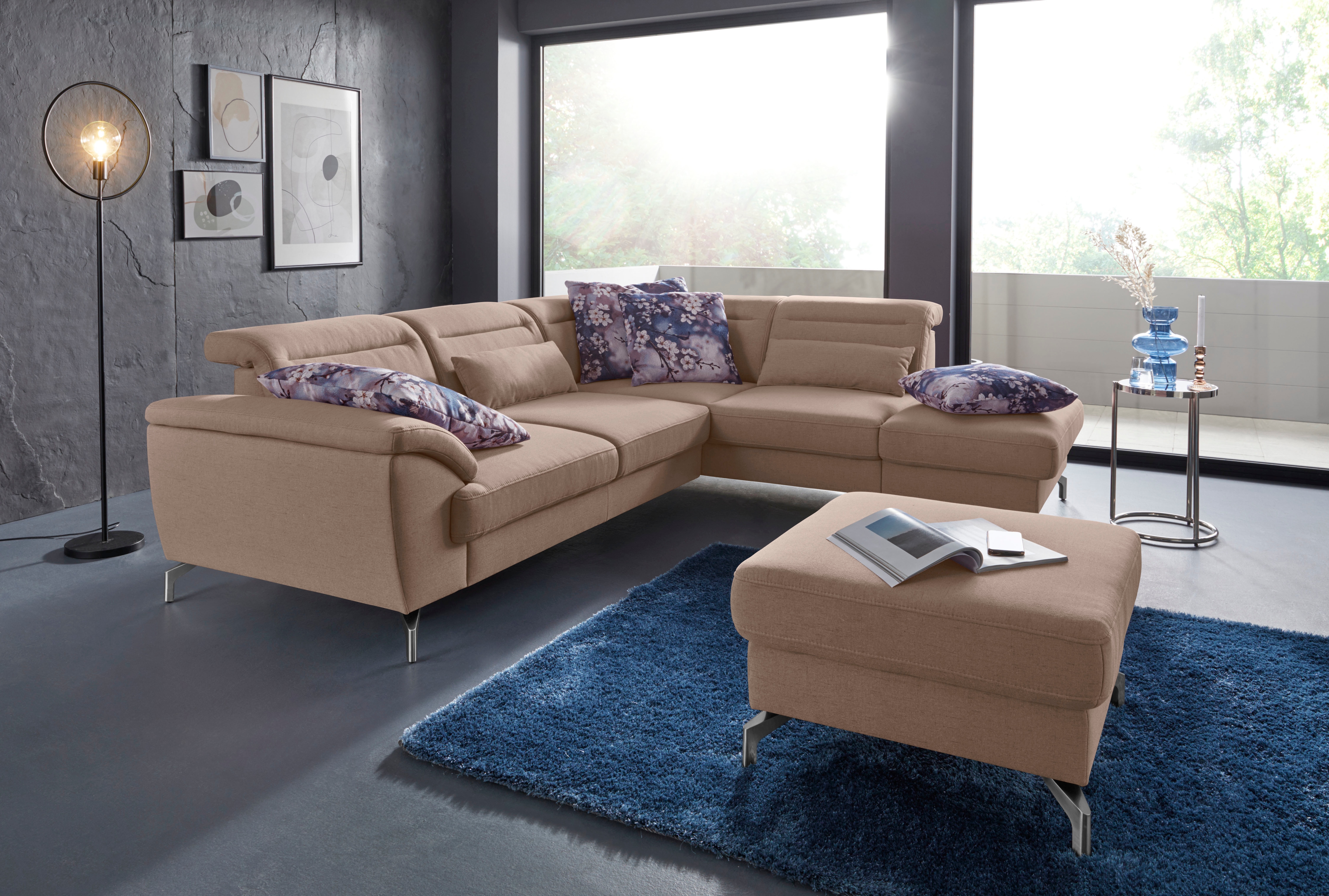 sit&more Ecksofa "Percy L-Form" 12 cm Fußhöhe, Sitztiefenverstellung, wahlweise in 2 Fußfarben