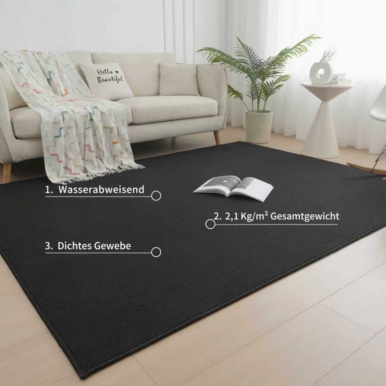 Teppich OTTO HOME "Jola, Uni-Farben, besonders dichte Qualität, Boho" Gr. 4, schwarz, B:180cm H:10mm L:230cm, Kunstfaser, Teppiche, Teppich, Wohnzimmer, Schlafzimmer, Flur, Kinderzimmer, wasserabweisend 3