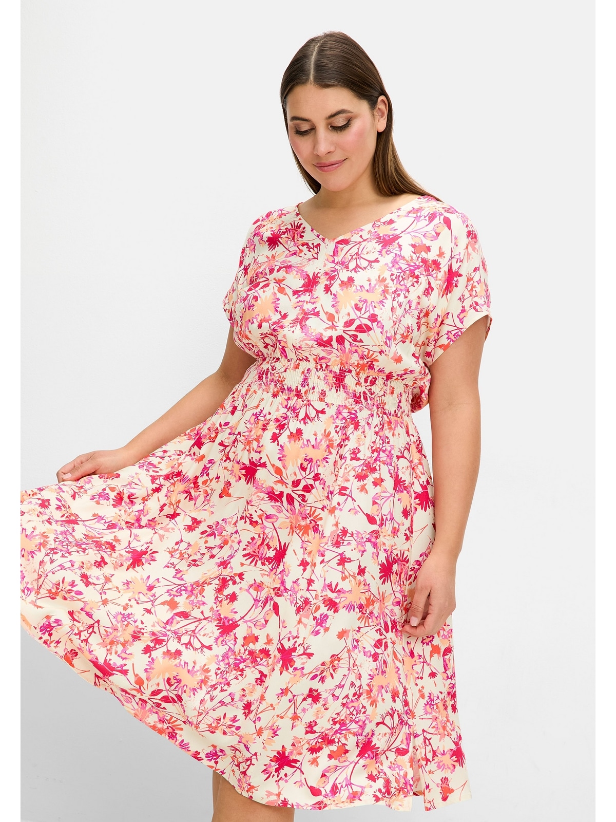 Sheego Sommerkleid »Große Größen«, mit Smokbund und weitem Rock