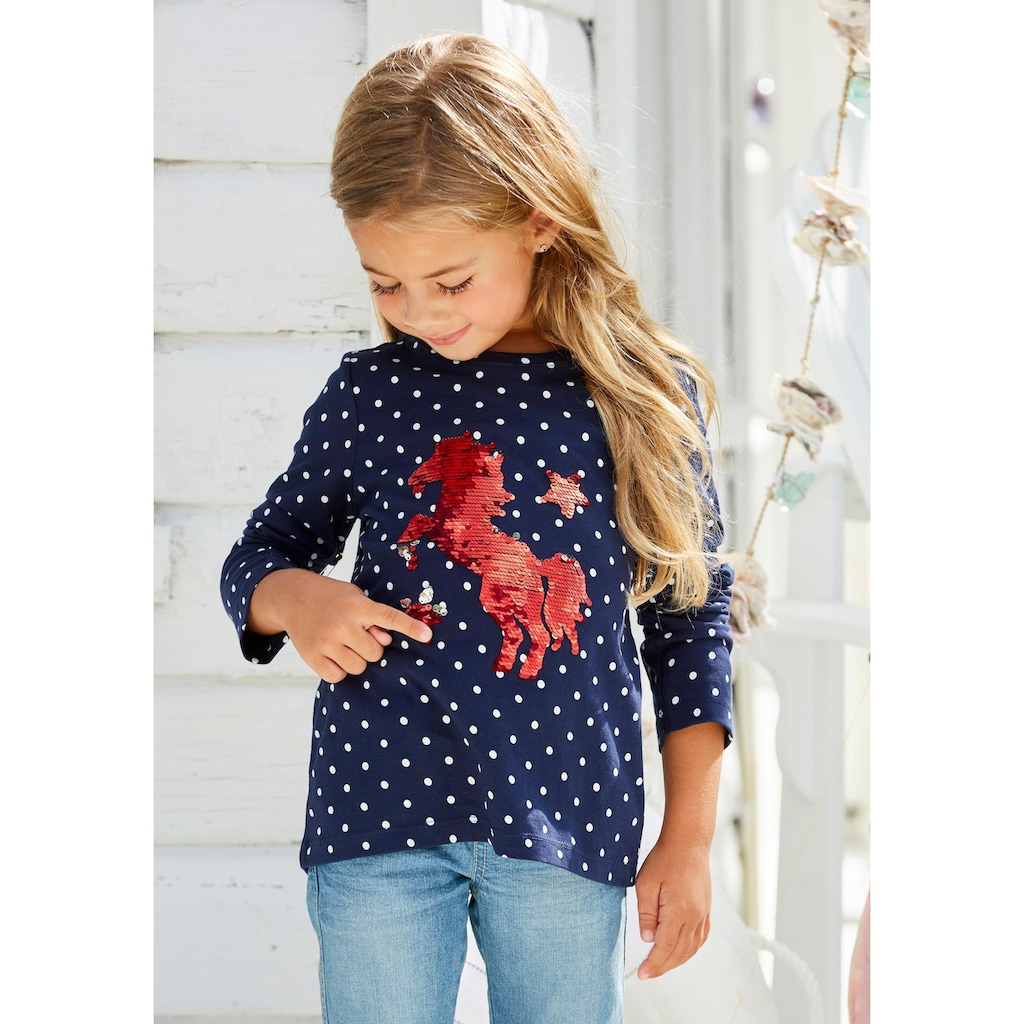 KIDSWORLD Langarmshirt »für kleine Mädchen«, mit aufwendiger Wendepailletten Applikation