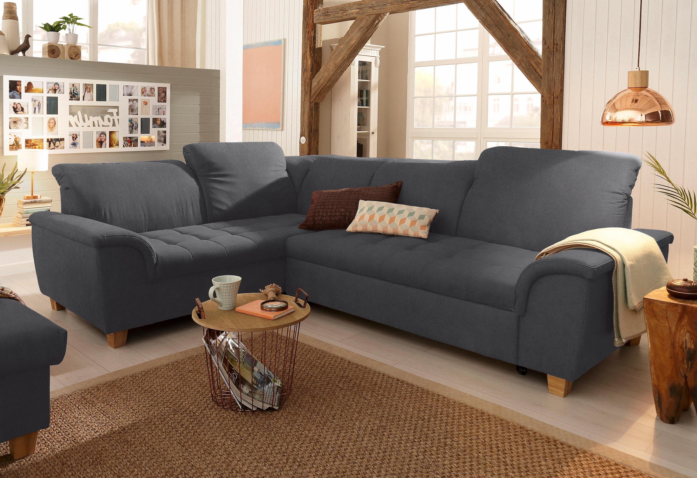 Home affaire Ecksofa "Lyla fester Sitzkomfort, bequeme Armlehnen, Breite 275cm, L-Form" wahlweise mit Rückenfunktion und Bettfunktion