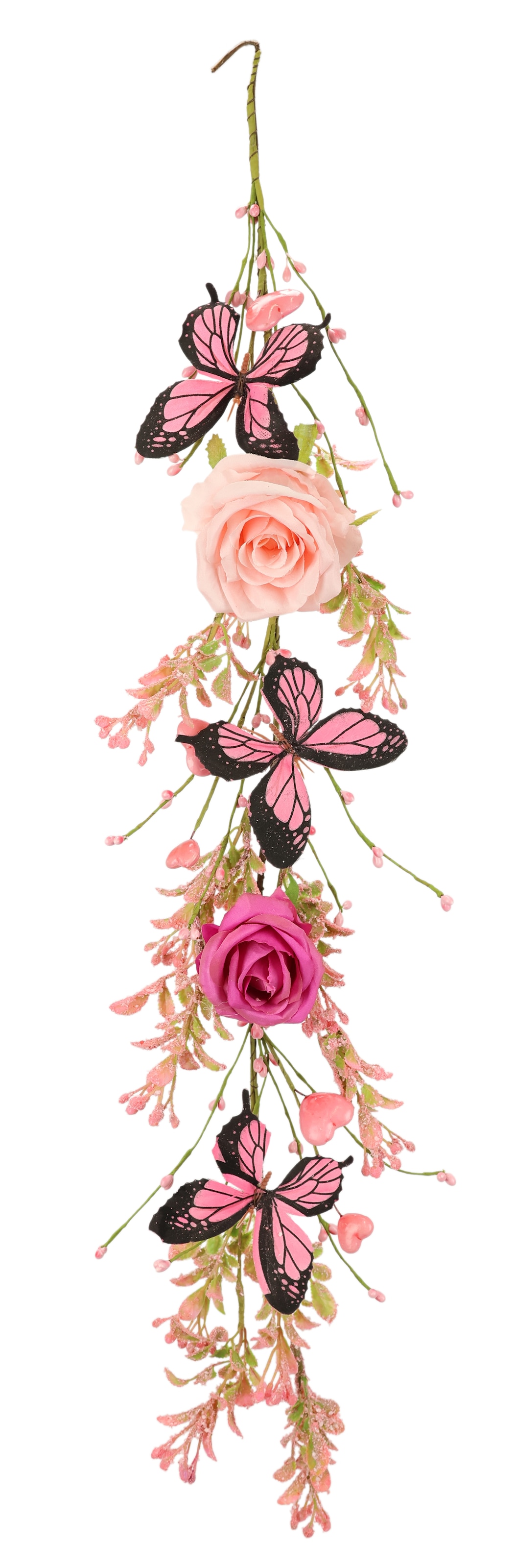 I.GE.A. Kunstblume "Blumengirlande mit Rosen und Schmetterlinge 80cm hängend Girlande" Blumen Künstlich Seidenblumen für Hochzeit Party Geburtstag Dekor