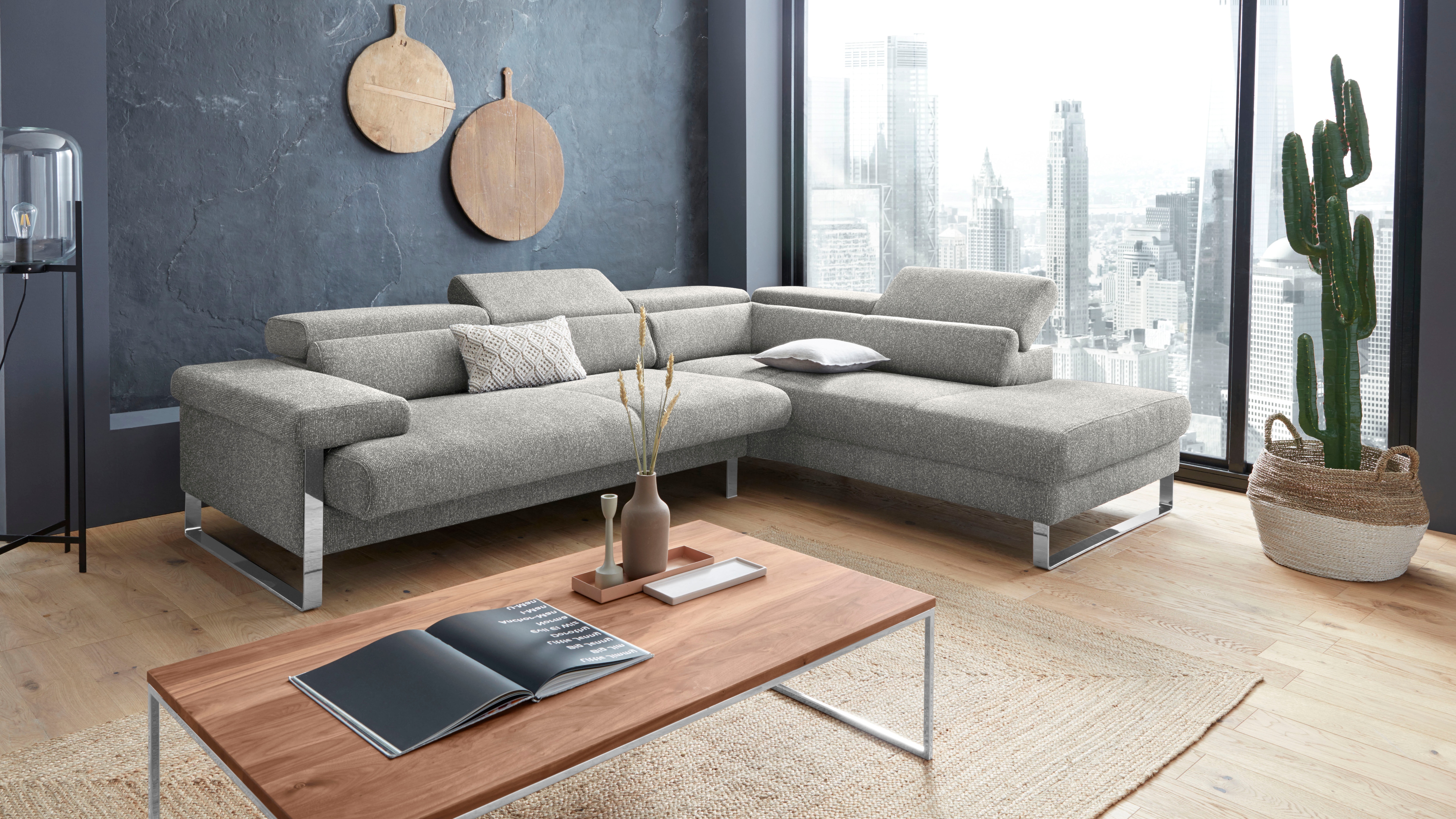 W.SCHILLIG Ecksofa "finn, toller Sitzkomfort, L-Form, hochwertige Verarbeitungsdetails" German Design Award 2016, Fußgestell Chrom glänzend, Breite 281 cm