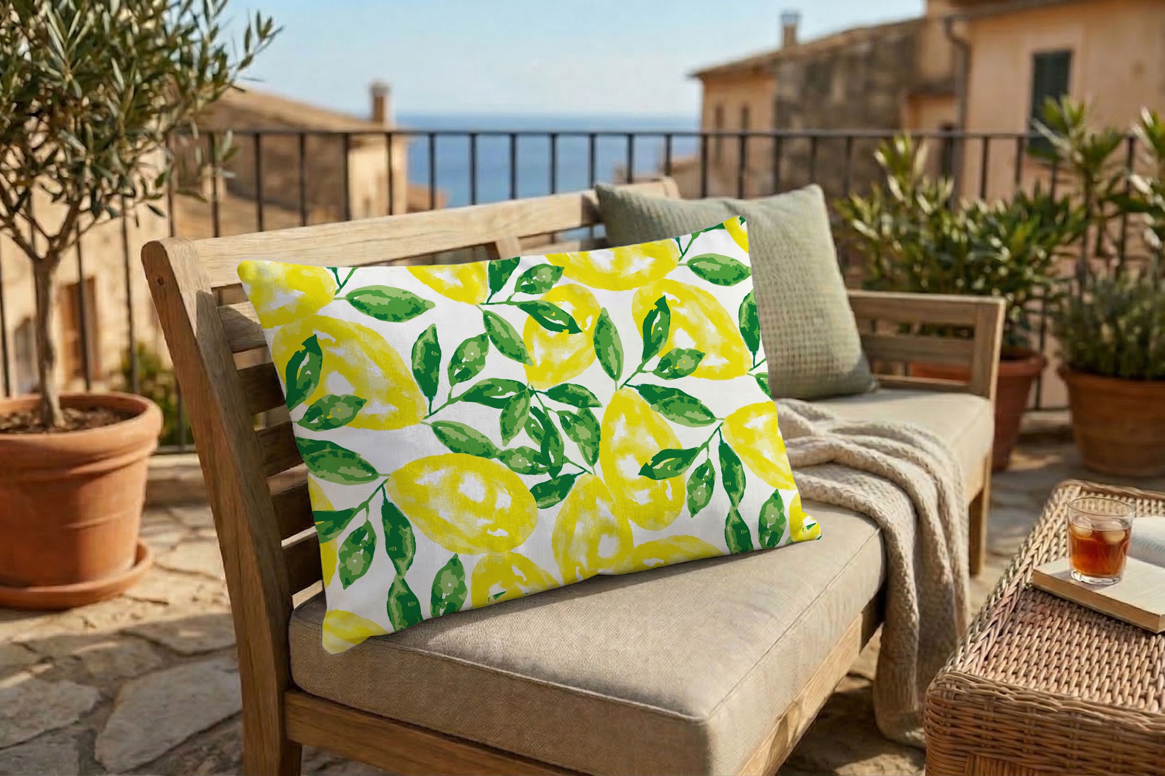 queence Dekokissen »Zitronen gezeichnet« Premium Outdoor Kissenbezug; Format: 60x40 cm