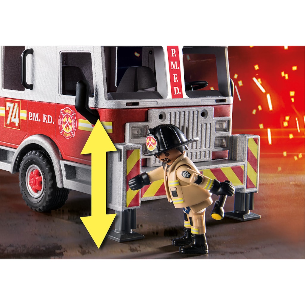 Playmobil® Konstruktions-Spielset »Feuerwehr-Fahrzeug: US Tower Ladder (70935), City Action«, (113 St.), mit Licht- und Soundeffekten, Made in Germany