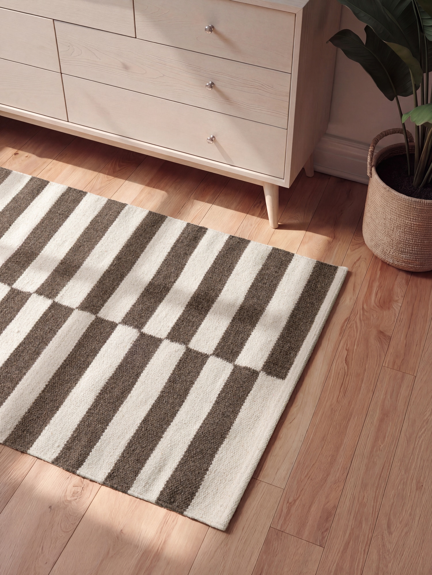 HANSE Home Wollteppich »Vika , schwarz-weiss« rechteckig 5 mm Höhe Handgewebt, Wolle, Natur, Läufer, Wohnzimmer, Schlafzimmer, Streifen