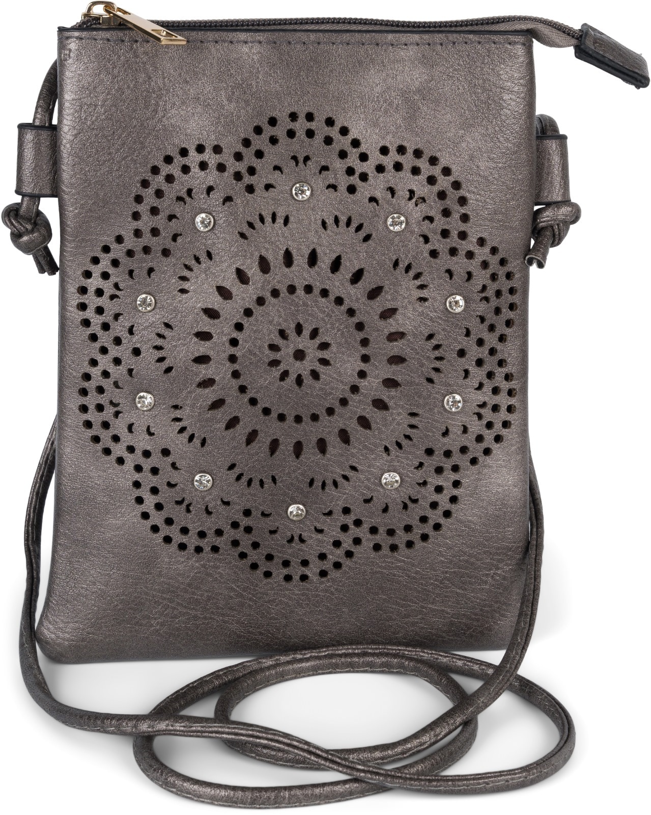styleBREAKER Mini Bag "Mini Umhängetasche Blumen Cutout und Strass"