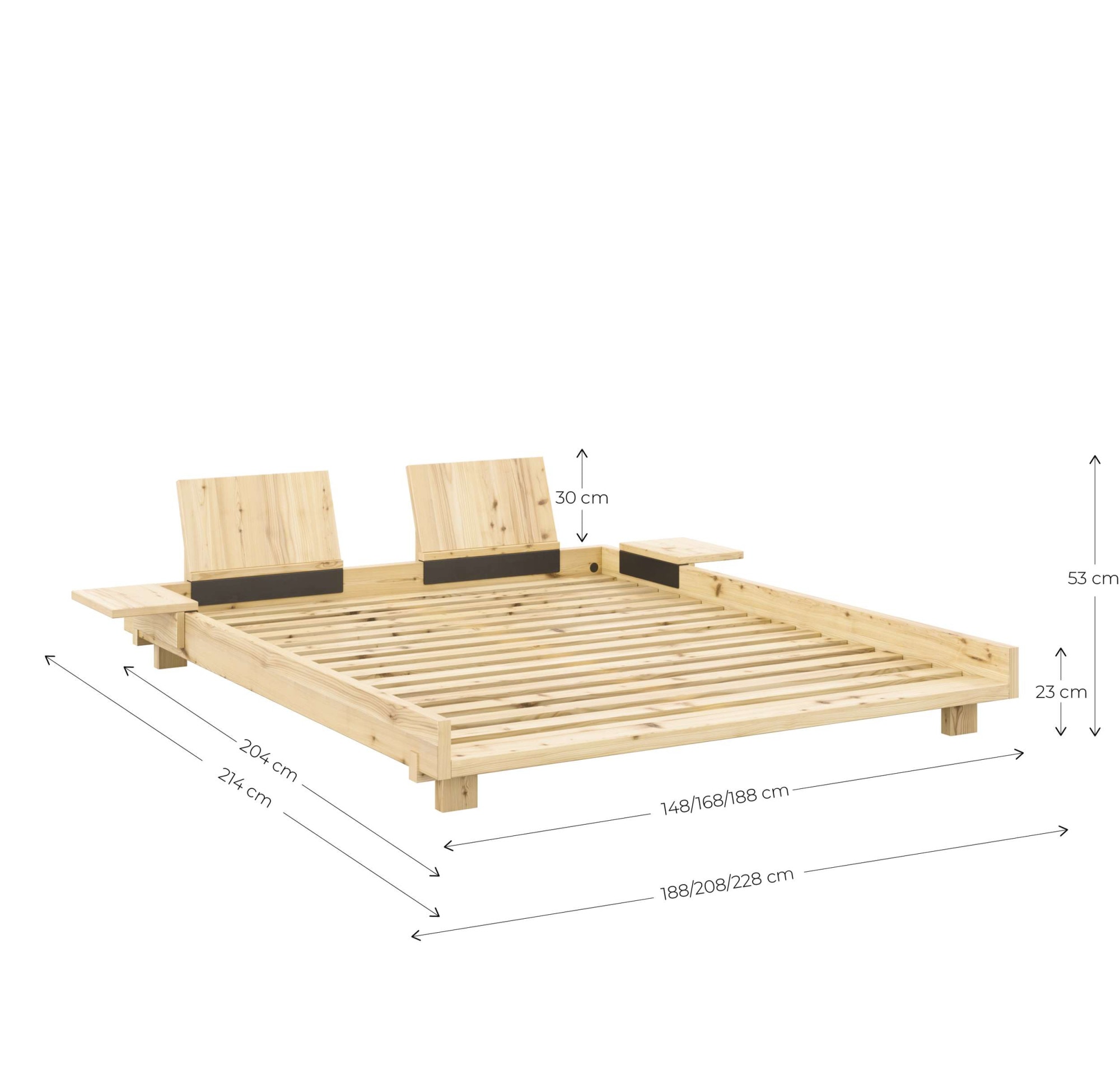 Karup Design Bettgestell »Social Bed, Bett mit oder ohne verstellbares Zubehör, ohne Matratze«, Bett wahlweise mit oder ohne Rückenlehnen und Ablagen. Ohne Matratze