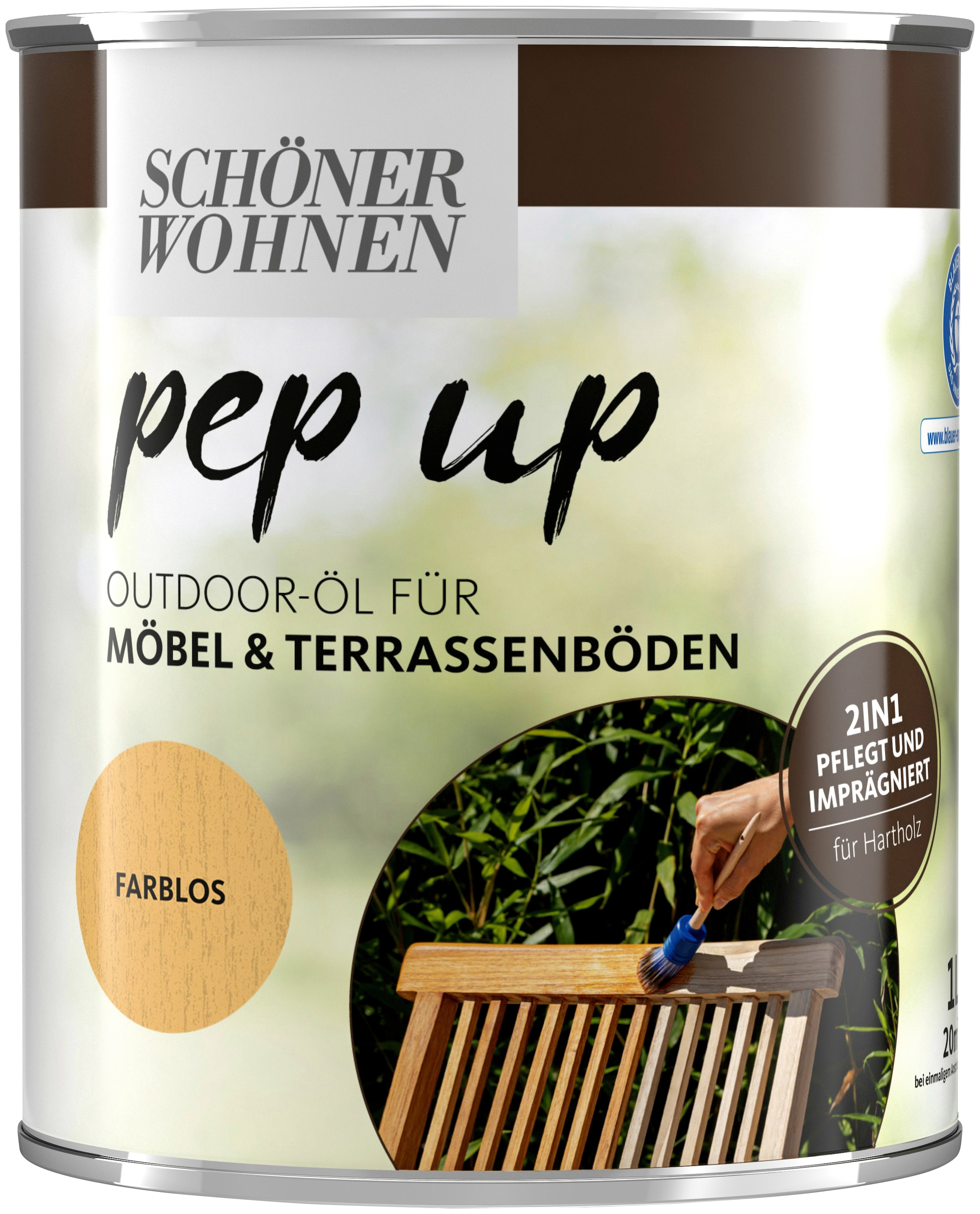 SCHÖNER WOHNEN FARBE Holzöl »pep up Outdoor«, 1 Liter, für Möbel & Terrassenböden, pflegt & imprägniert
