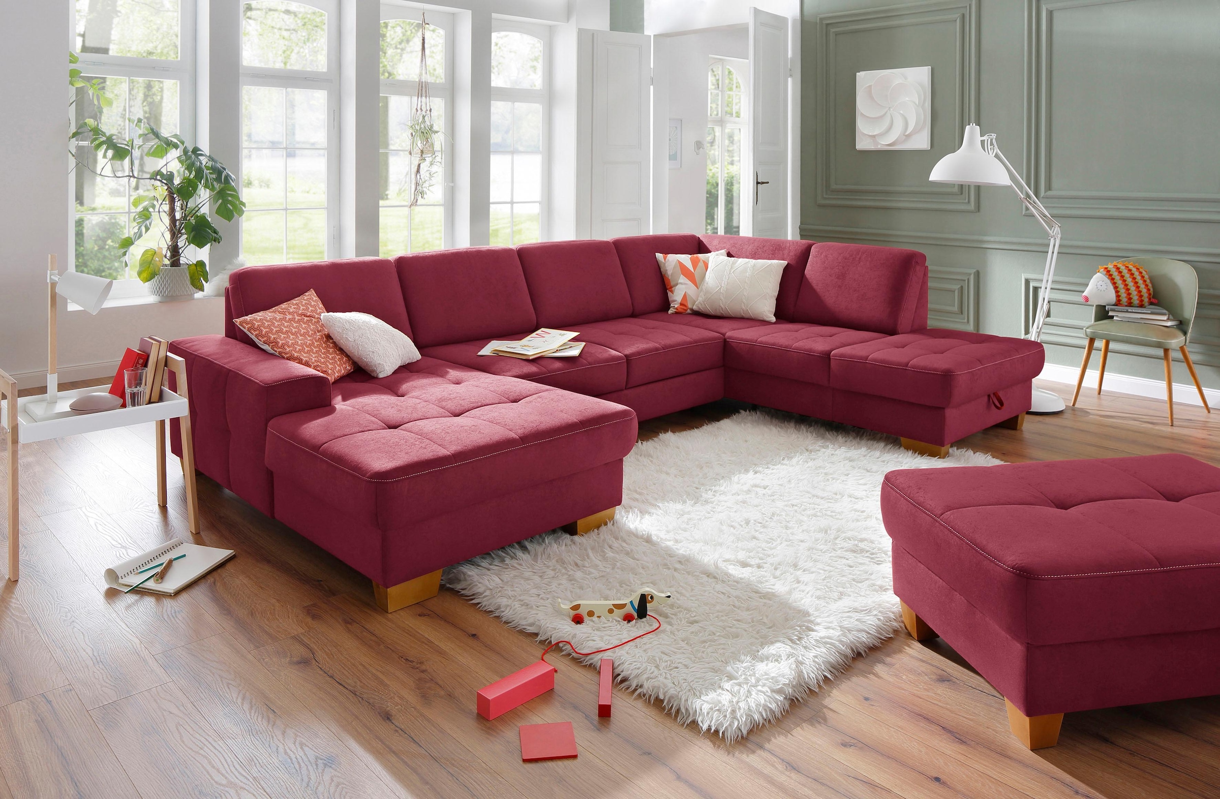 Home affaire Wohnlandschaft »Puccini U-Form« mit Federkern, Sitztiefenverstellung, Kontrastnaht