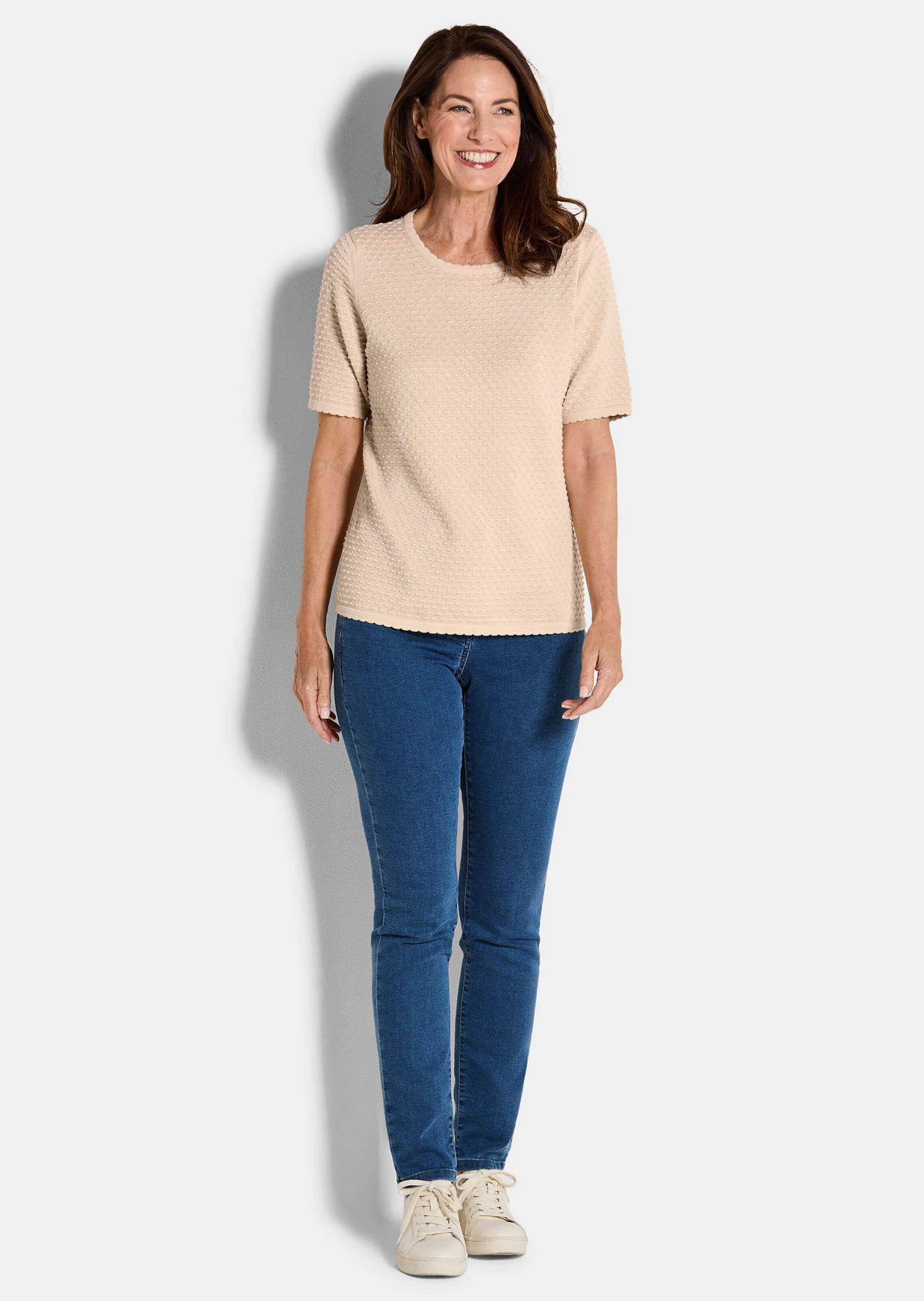 GOLDNER Rundhalspullover »Kurzgröße Halbarm Strickshirt mit Rundhals«