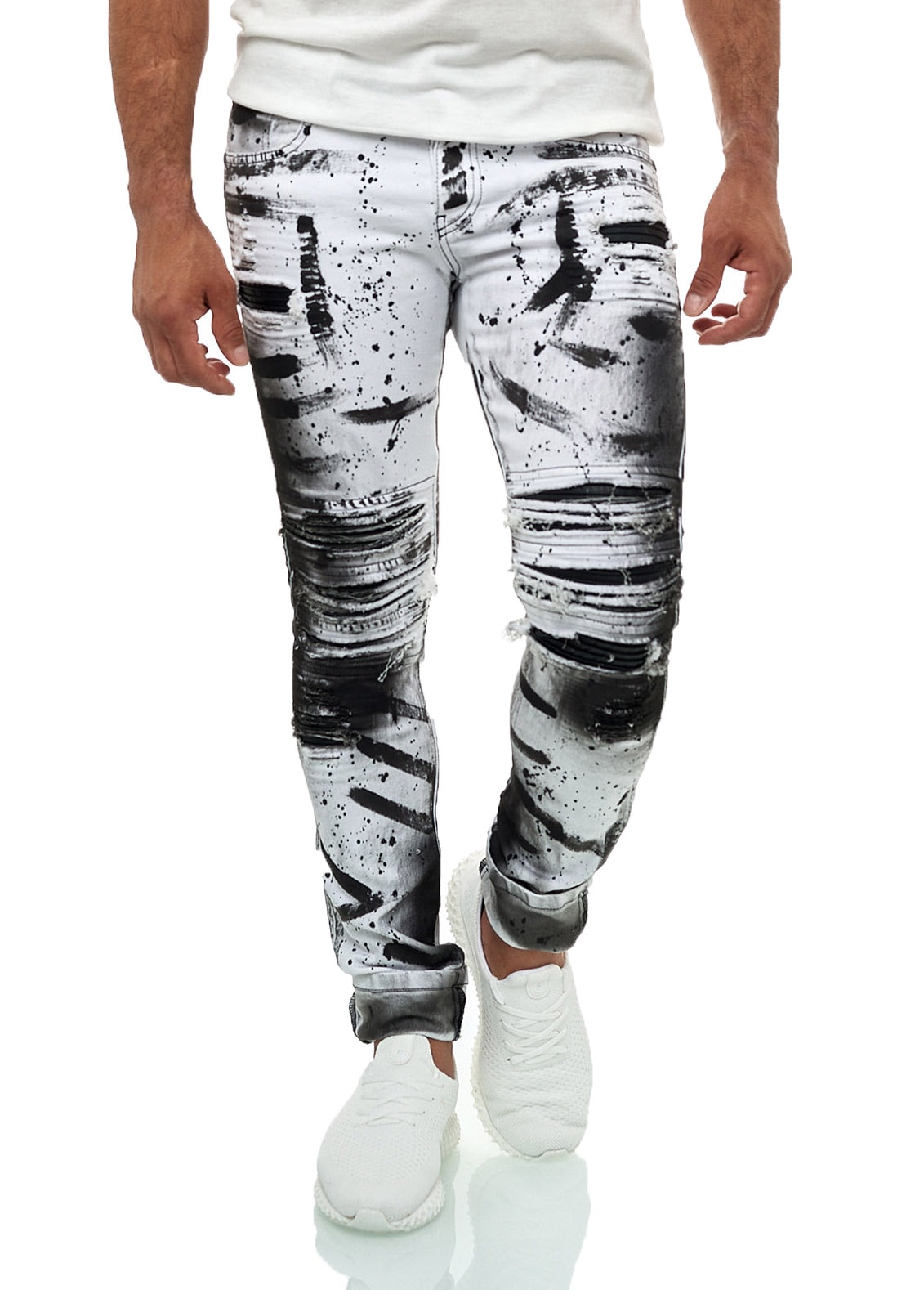 KINGZ Slim-fit-Jeans, mit ausgefallener Batik-Waschung