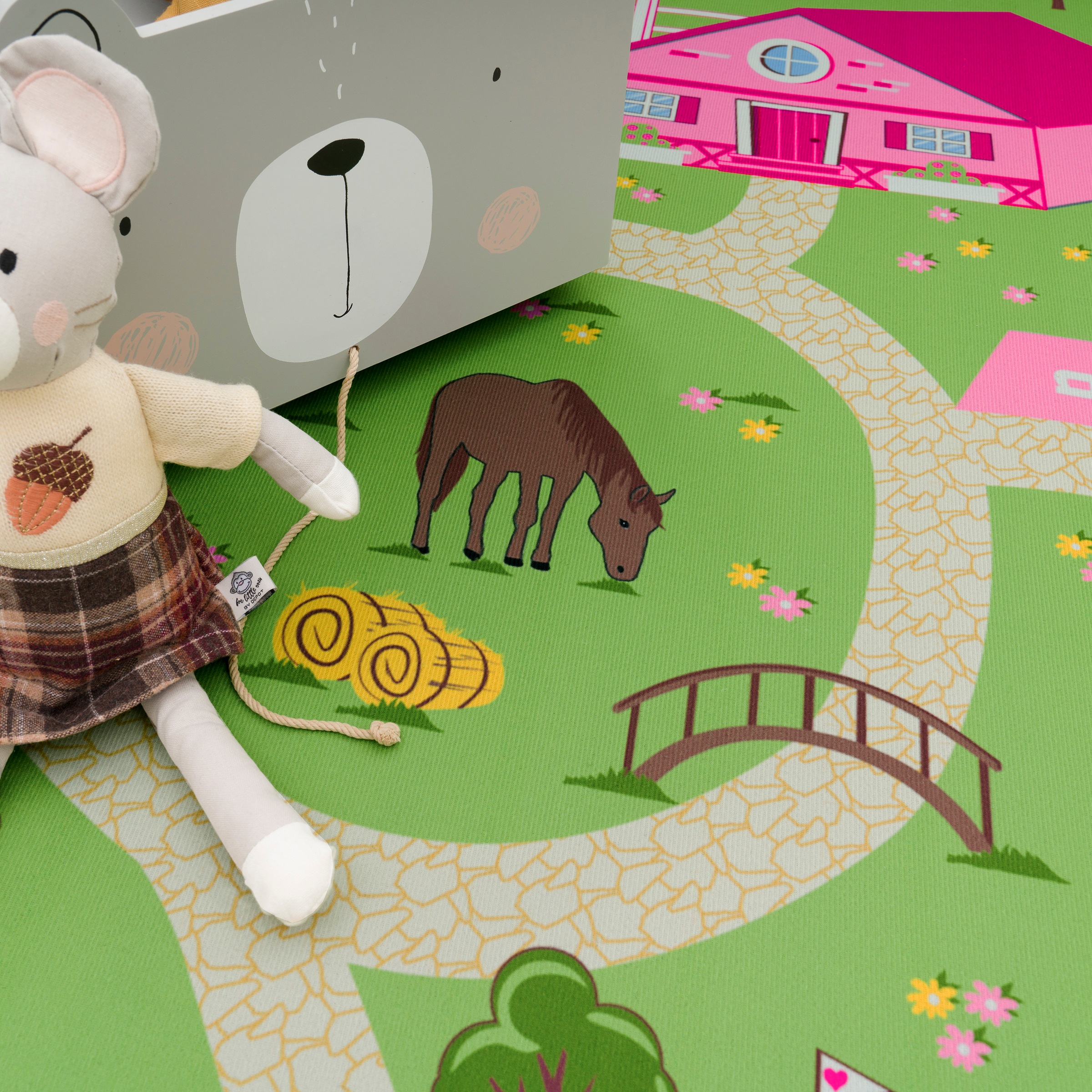 Paco Home Kinderteppich »Bino 560«, rechteckig, 4 mm Höhe, Kurzflor, Straßen-Spiel-Teppich, Motiv Bauernhof, Kinderzimmer
