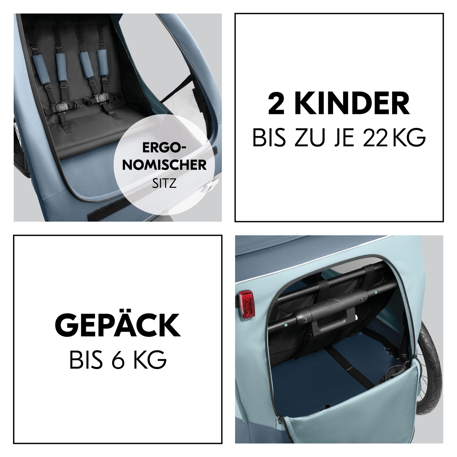 Hauck Fahrradkinderanhänger »2in1 Bike Trailer und Buggy Dryk Duo Plus, dark blue«, für 2 Kinder; inklusive Deichsel