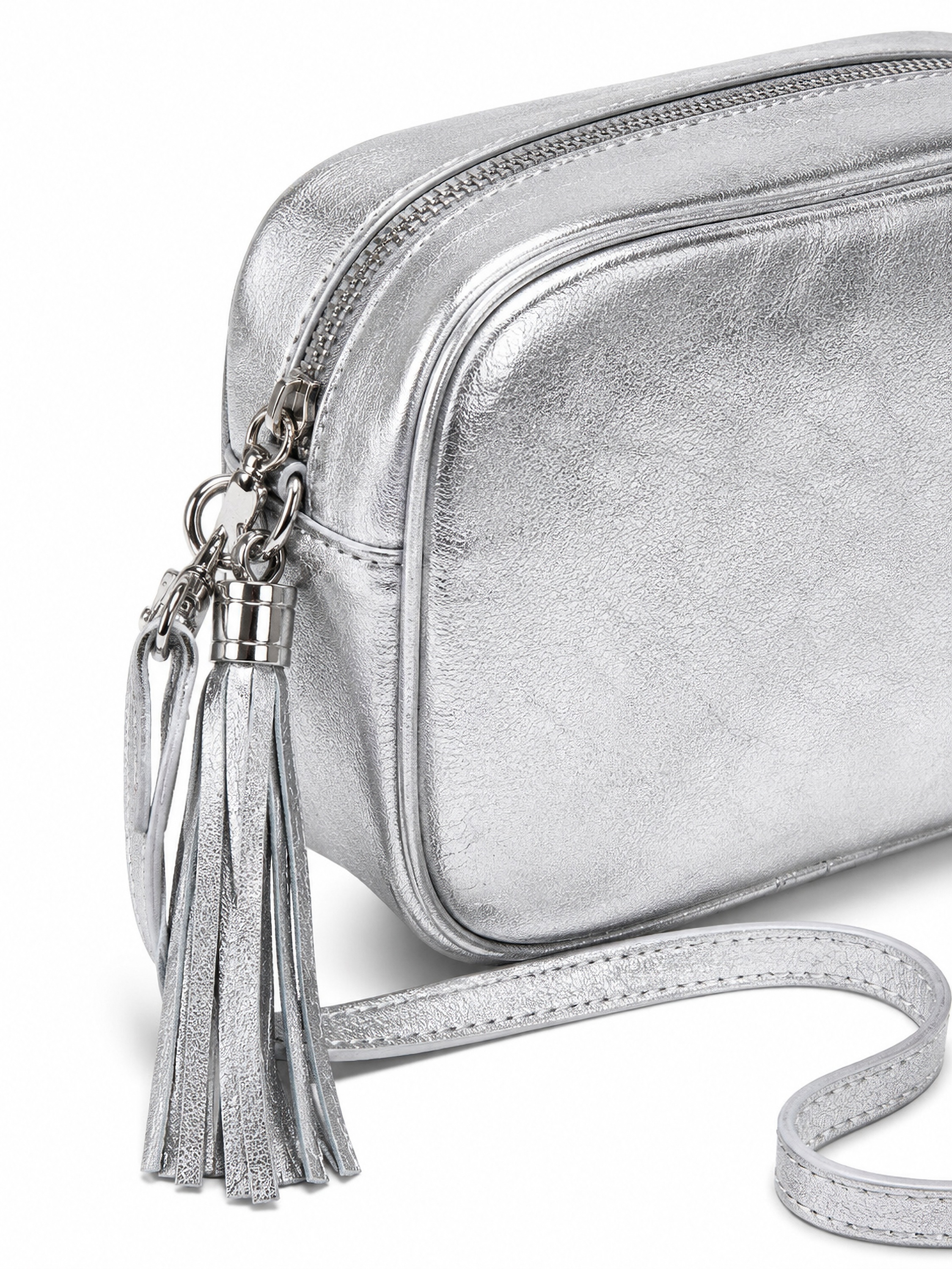 COLLEZIONE ALESSANDRO Umhängetasche »Silber« metallic Leder mit Quaste