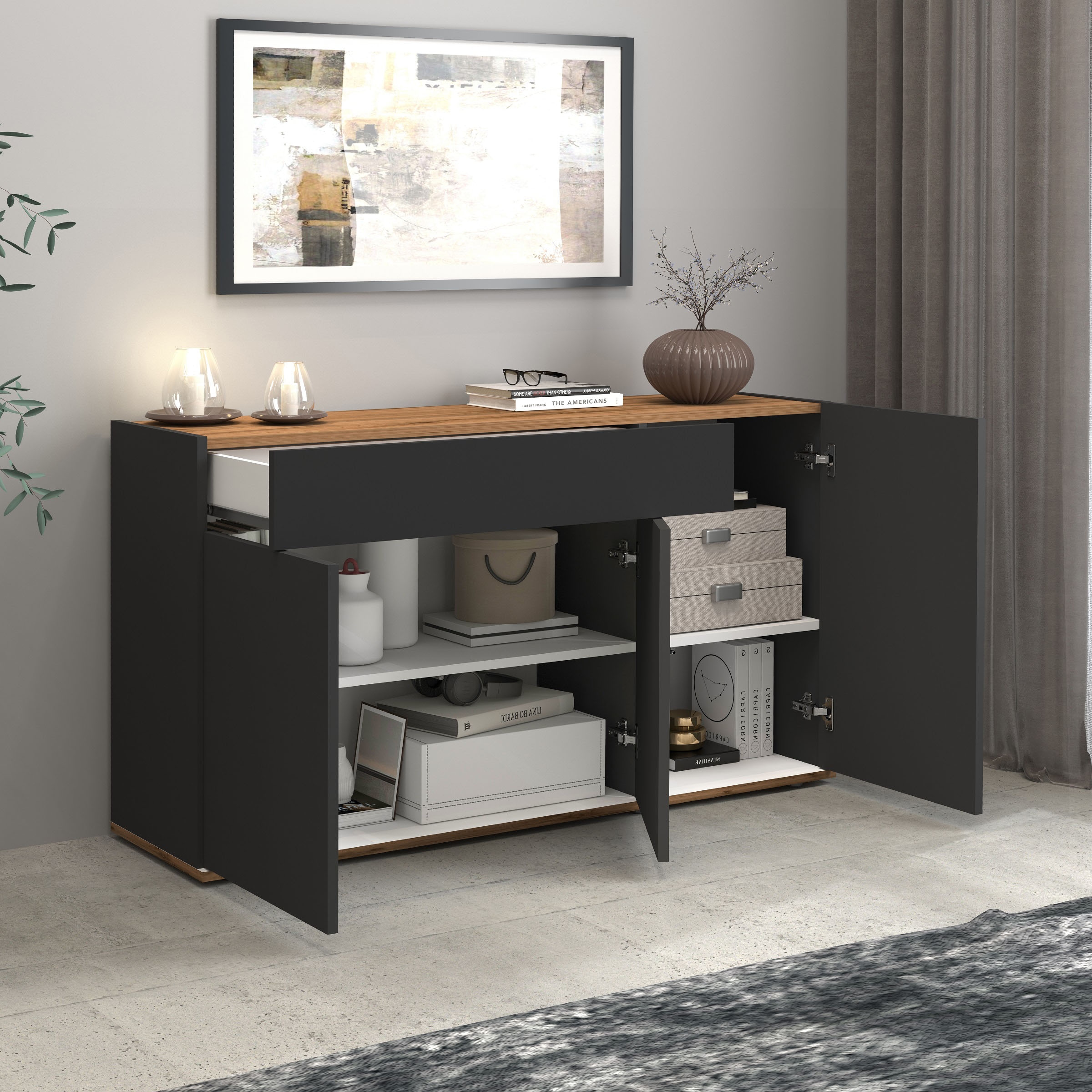 INOSIGN Sideboard »Garda, Kommode, Schrank, Kredenz«, 3 Türen, 1 Schublade, grifflos Breite 120,1 cm