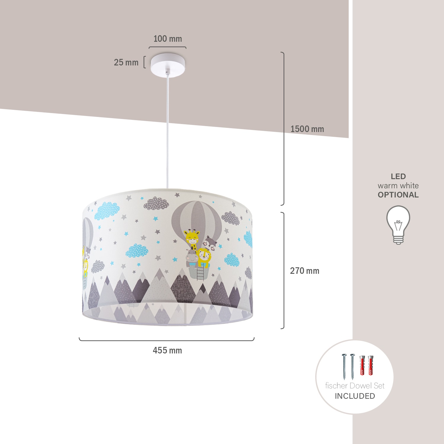 Paco Home Pendelleuchte »Cosmo 343«, 1 flammig-flammig, Lampe Kinderzimmer  Deckenlampe Heißluftballon Wolken Tiere Zoo E27 | BAUR
