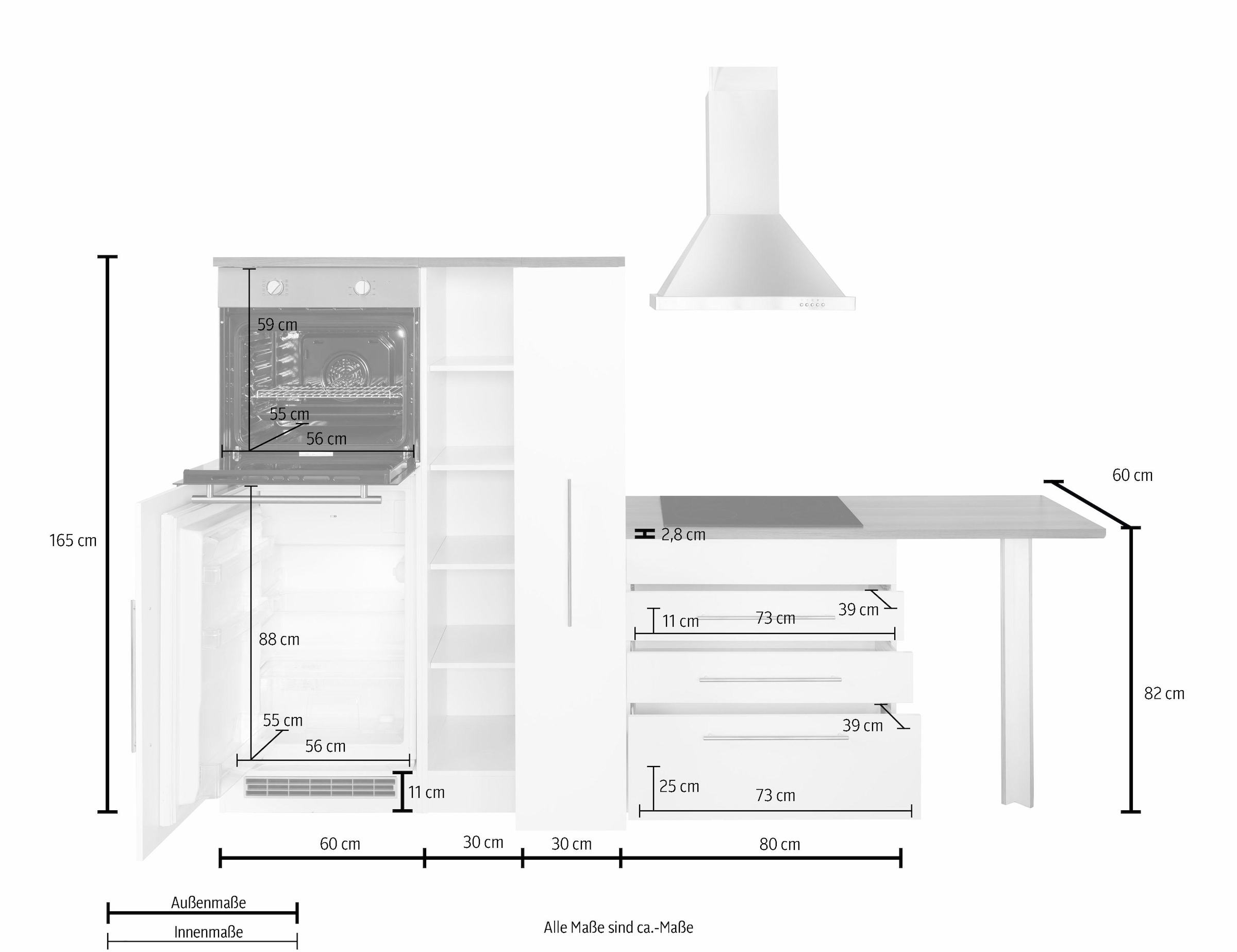 Kochstation Winkelküche »KS-Samos«, mit E-Geräten, Stellbreite 260 x 270 cm mit Stangengriffen aus Metall