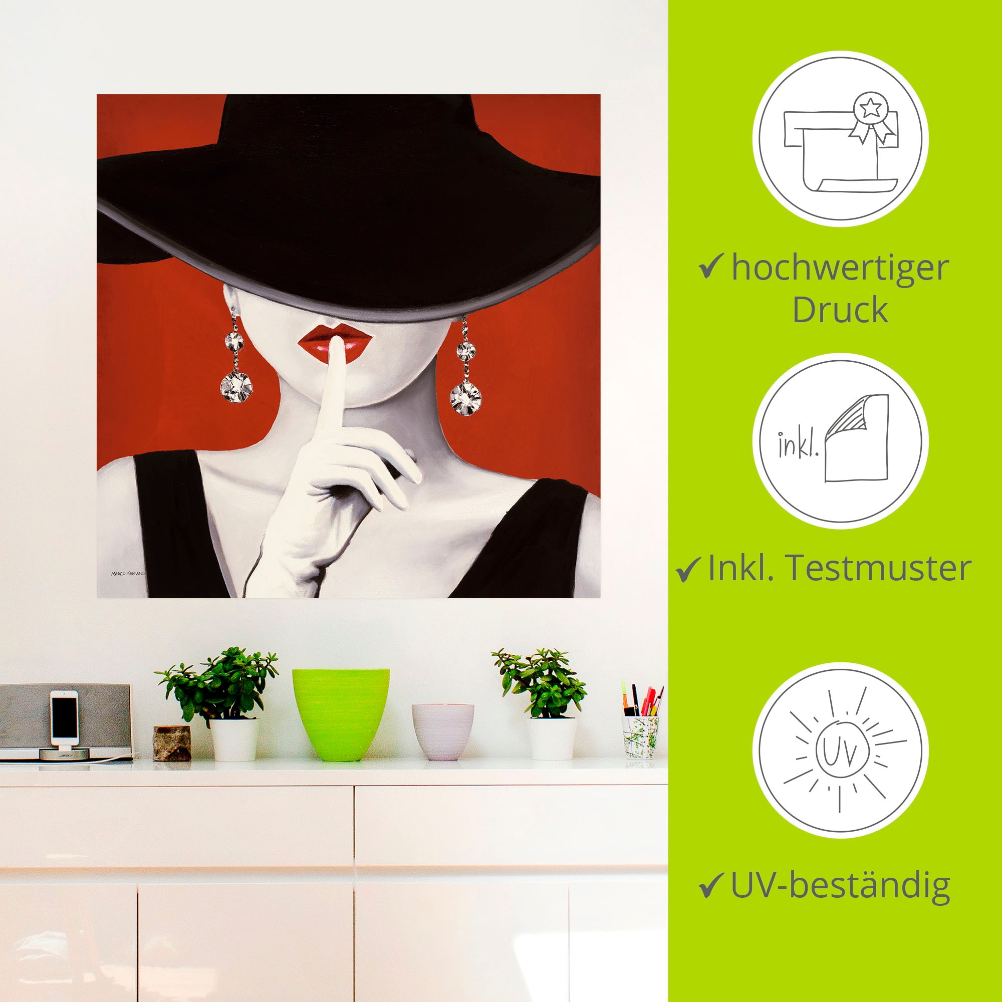 Artland Wandbild »Hut ab I«, Frau, (1 St.), als Leinwandbild, Poster, Wandaufkleber in verschied. Größen