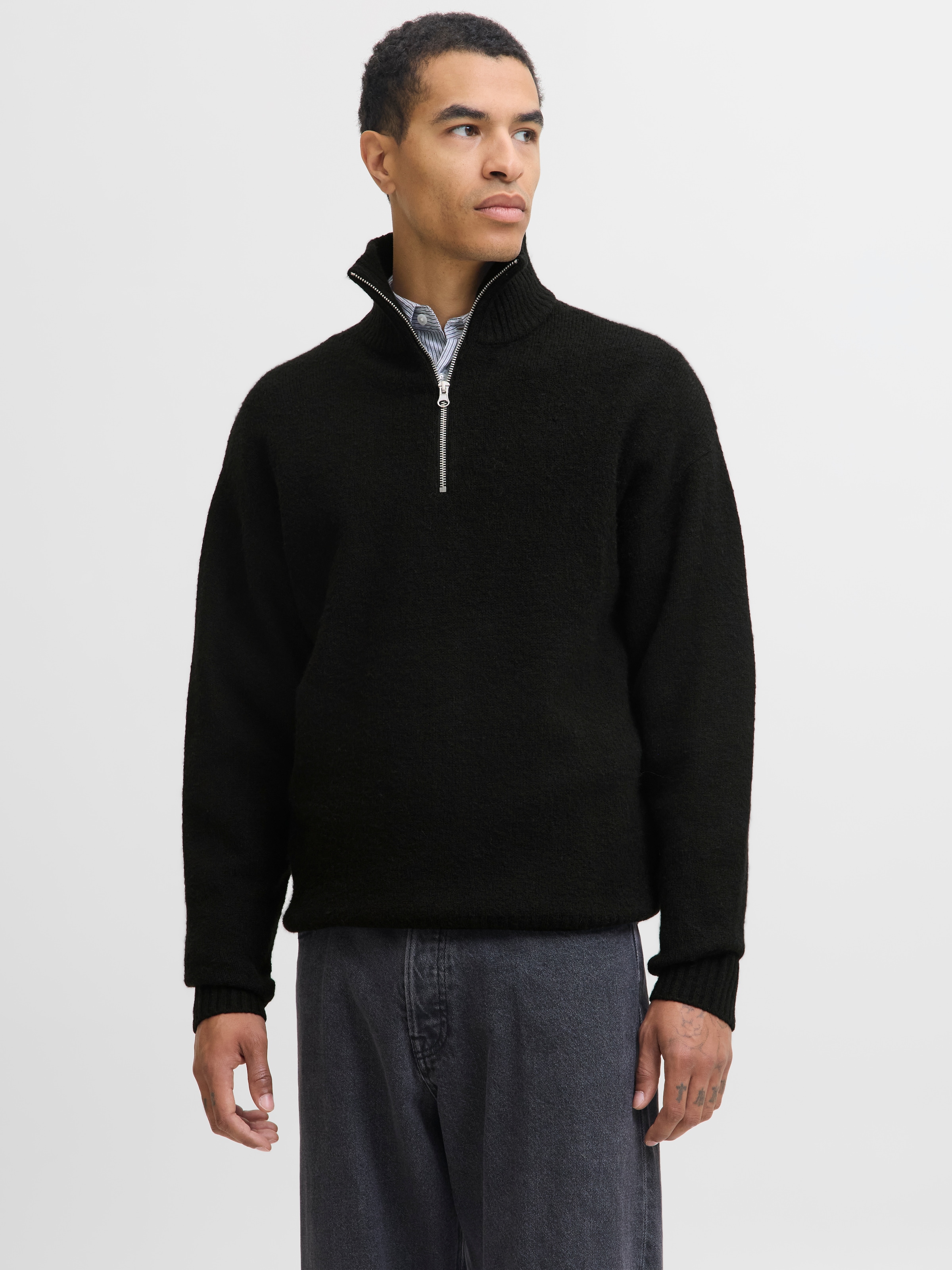 Jack & Jones "JJESOHO OLLIE KNIT HALF ZIP SN" Materialmix, relaxed fit