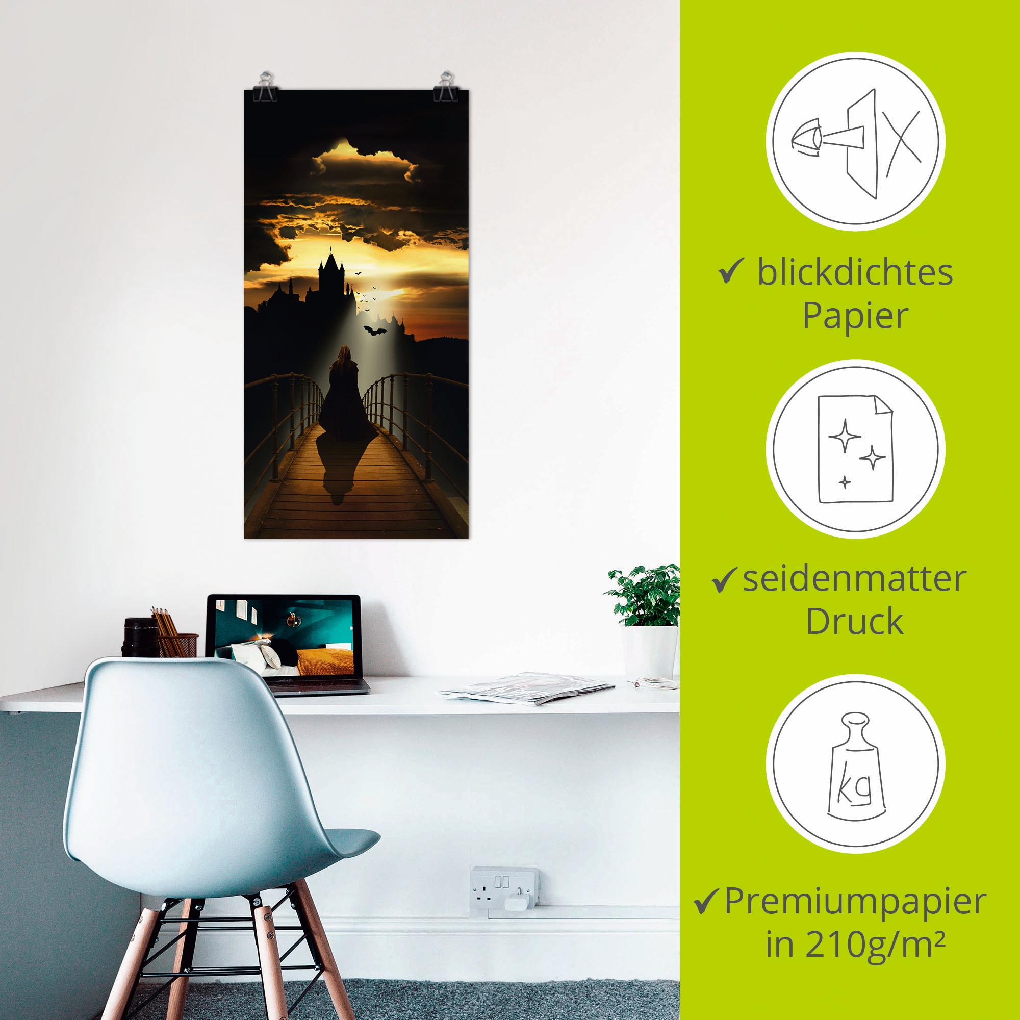 Artland Wandbild »Der Mönch auf dem Weg zur Burg«, Dark Fantasy, (1 St.), als Leinwandbild, Poster in verschied. Größen