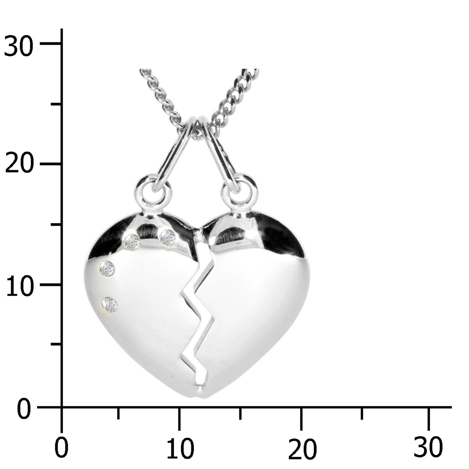 Kette mit Anhänger OSTSEE-SCHMUCK "- geteiltes Herz - Silber 925/000 - Zirkonia" Gr. 42, silber (silber 925, silberfarben, weiß), Schmuck_Sets, Damen, 42, Silber 925 (Sterlingsilber) 5