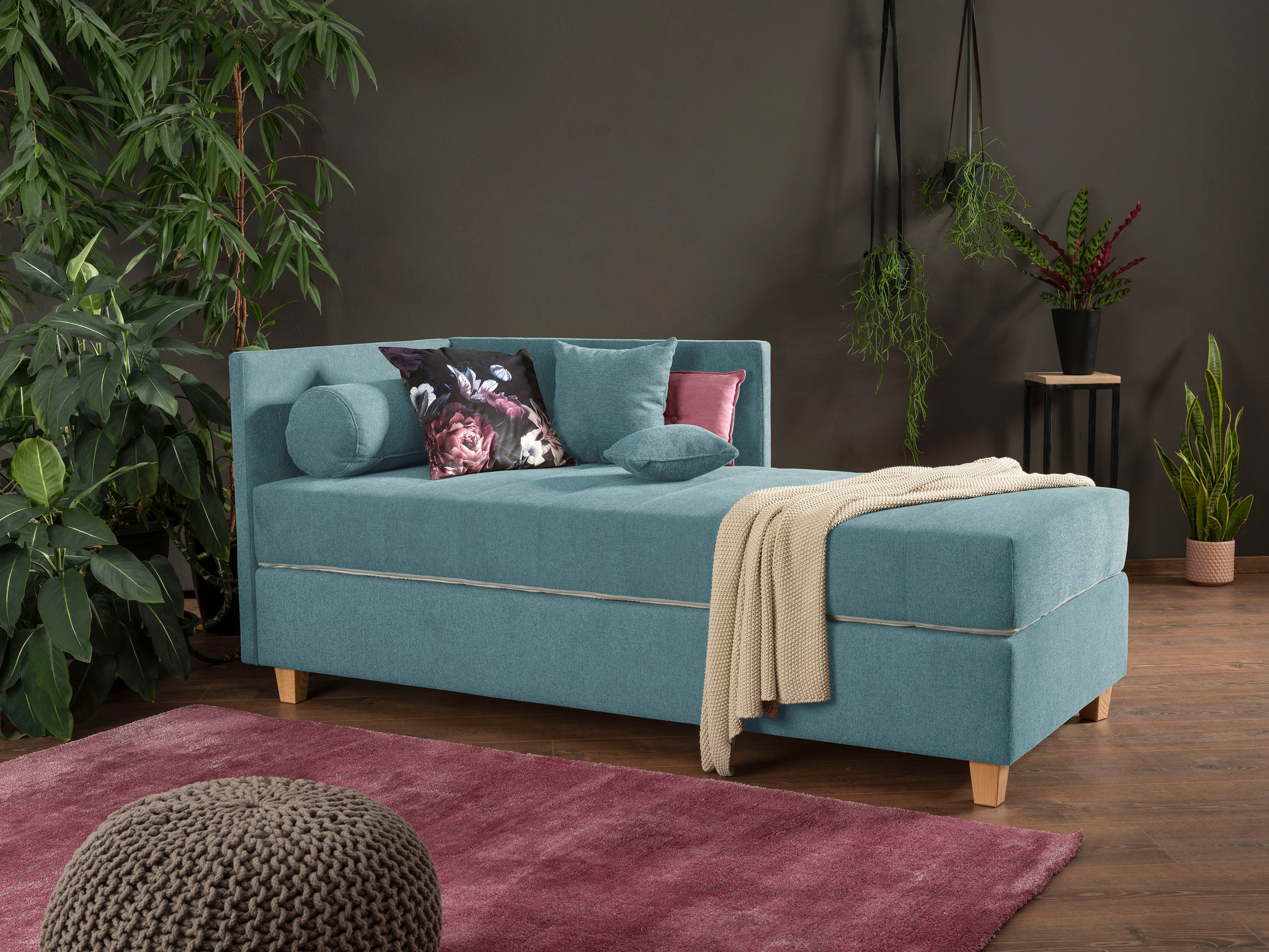 alina Schlafsofa »Kona«, 7-Zonen Taschenfederkernmatratze, Zierkissen-Set und Schlummerrollen