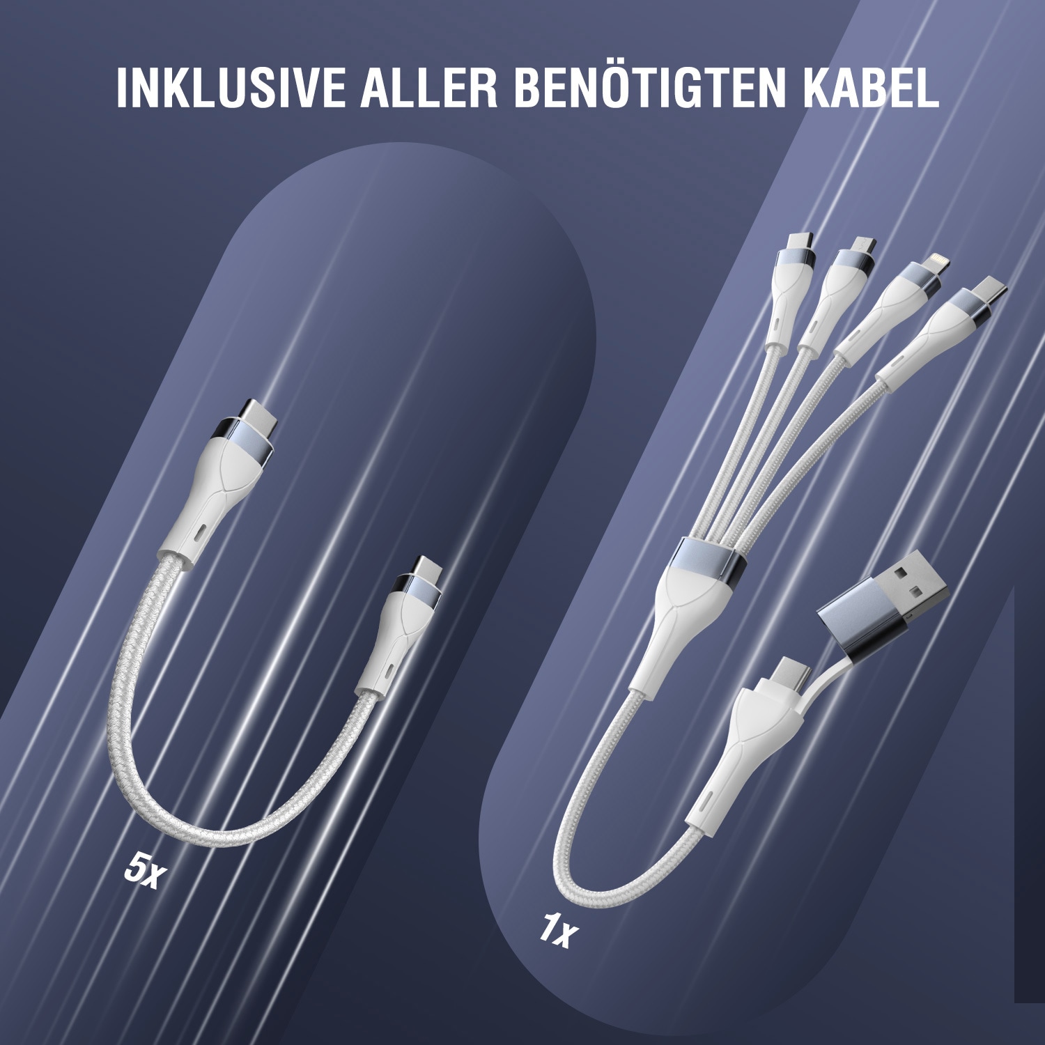 4smarts USB-Ladegerät »Team 100W 5x USB-C + 1x USB-A inklusive 6 Kabel«, bis zu 9 Geräte gleichzeitig laden