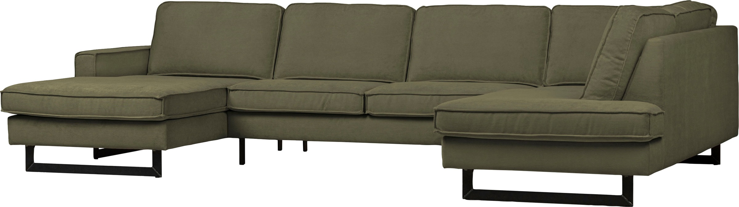 Places of Style Wohnlandschaft »Pinto, 350 cm, U-Form, XXL, mit Ottomanen«, Cord, Chenille, Lederoptik, mit Keder, Metallfüße, Wellenunterfederung