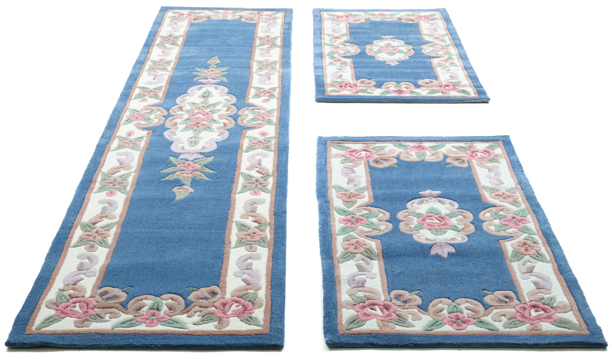 Bettumrandung THEKO, H:14mm, blau, Obermaterial: 100% Polyacryl, Schlafzimmer, Bettumrandungen, "Ming", Bettvorleger, Läufer-Set, hochwertiges