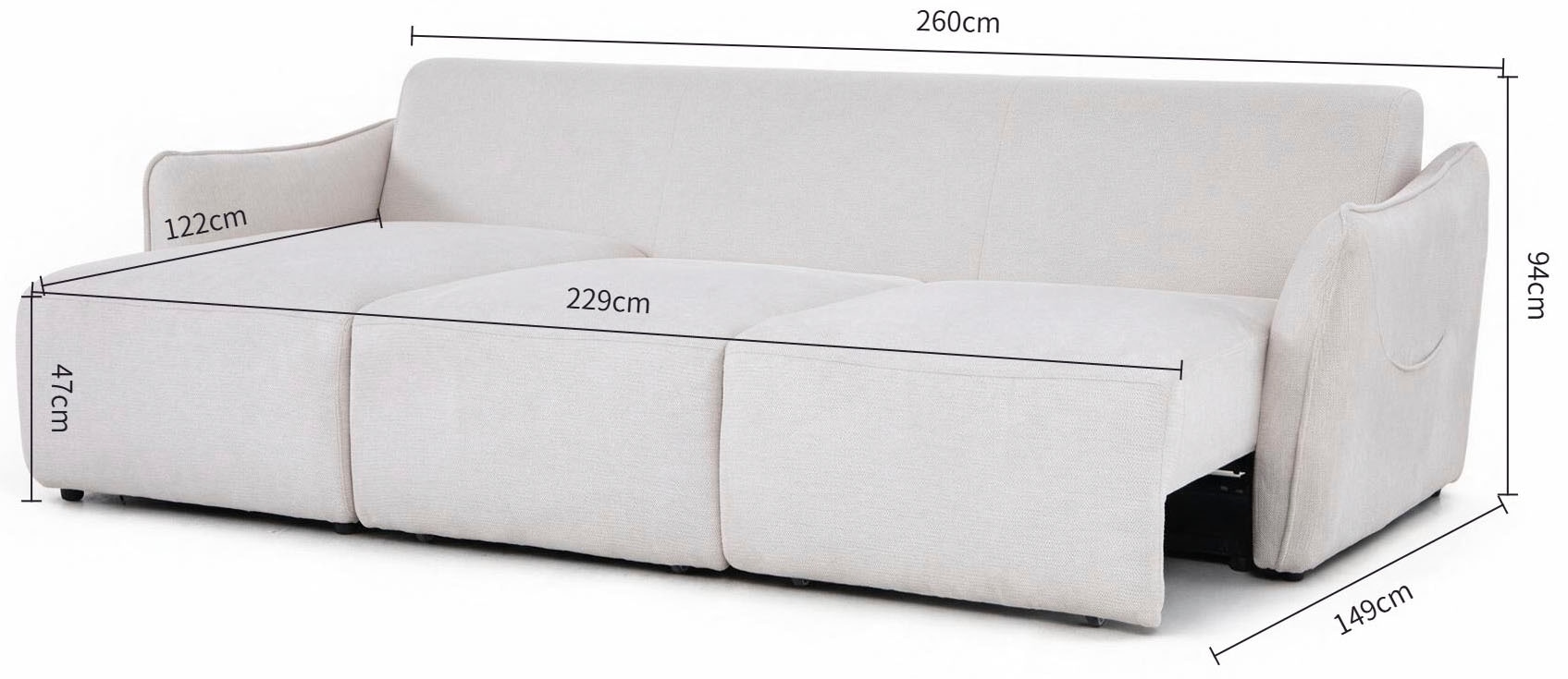 OTTO home Ecksofa »FEENY Schlafsofa (260 cm) elektr. Sitztiefenverstellung in 2 Sitzen« Sitze einzeln verstellbar, weicher Webstoff