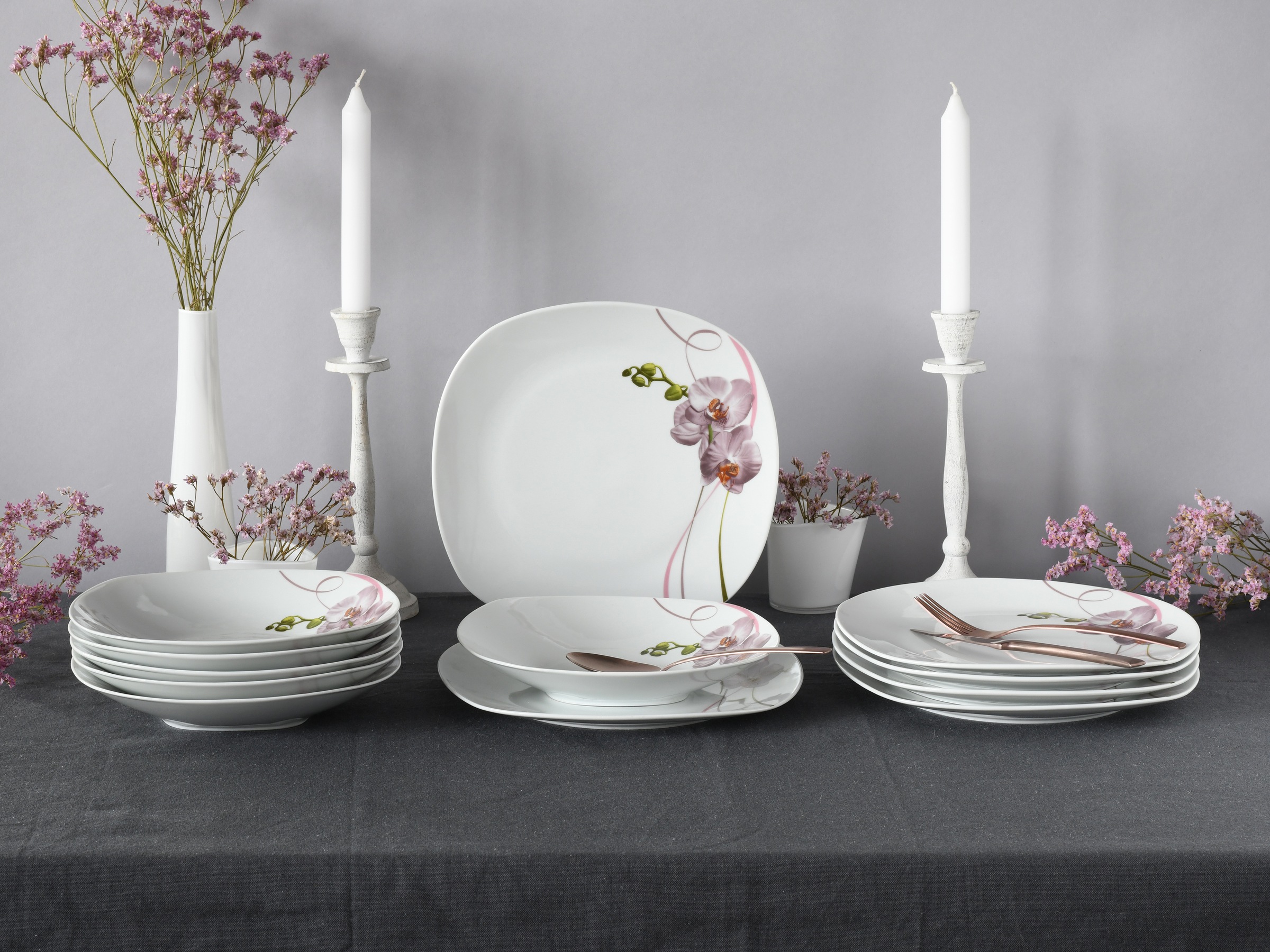 CreaTable Tafelservice »Square Orchidee, Tafel-Service 12-tlg«, (Set, 12 tlg.), Fotorealistische Darstellung