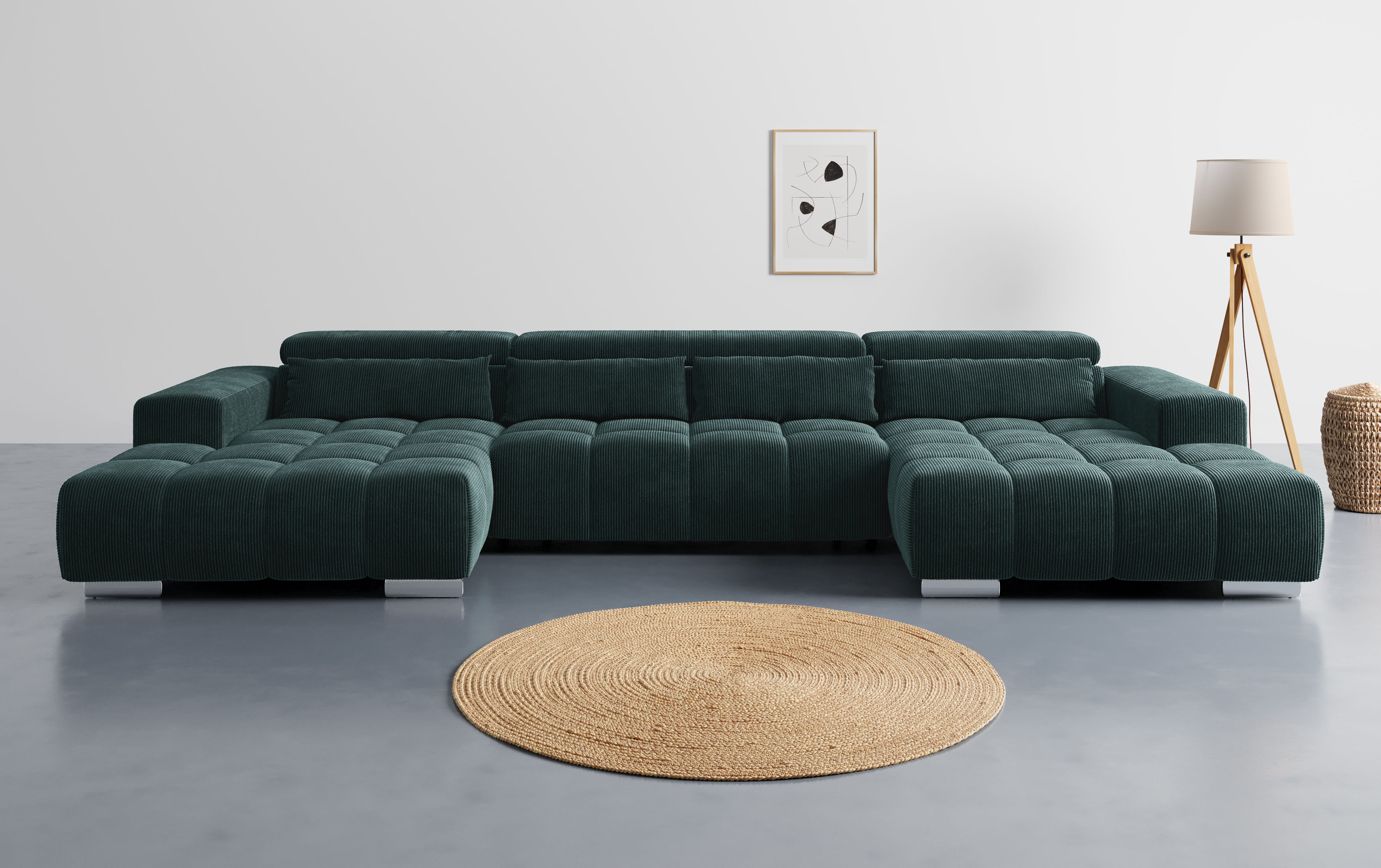 COTTA Wohnlandschaft "Orion U-Form, B: 400 cm" Kopfteilverstellung & 4 Kissen, optional elektr. Sitztiefenverstellung