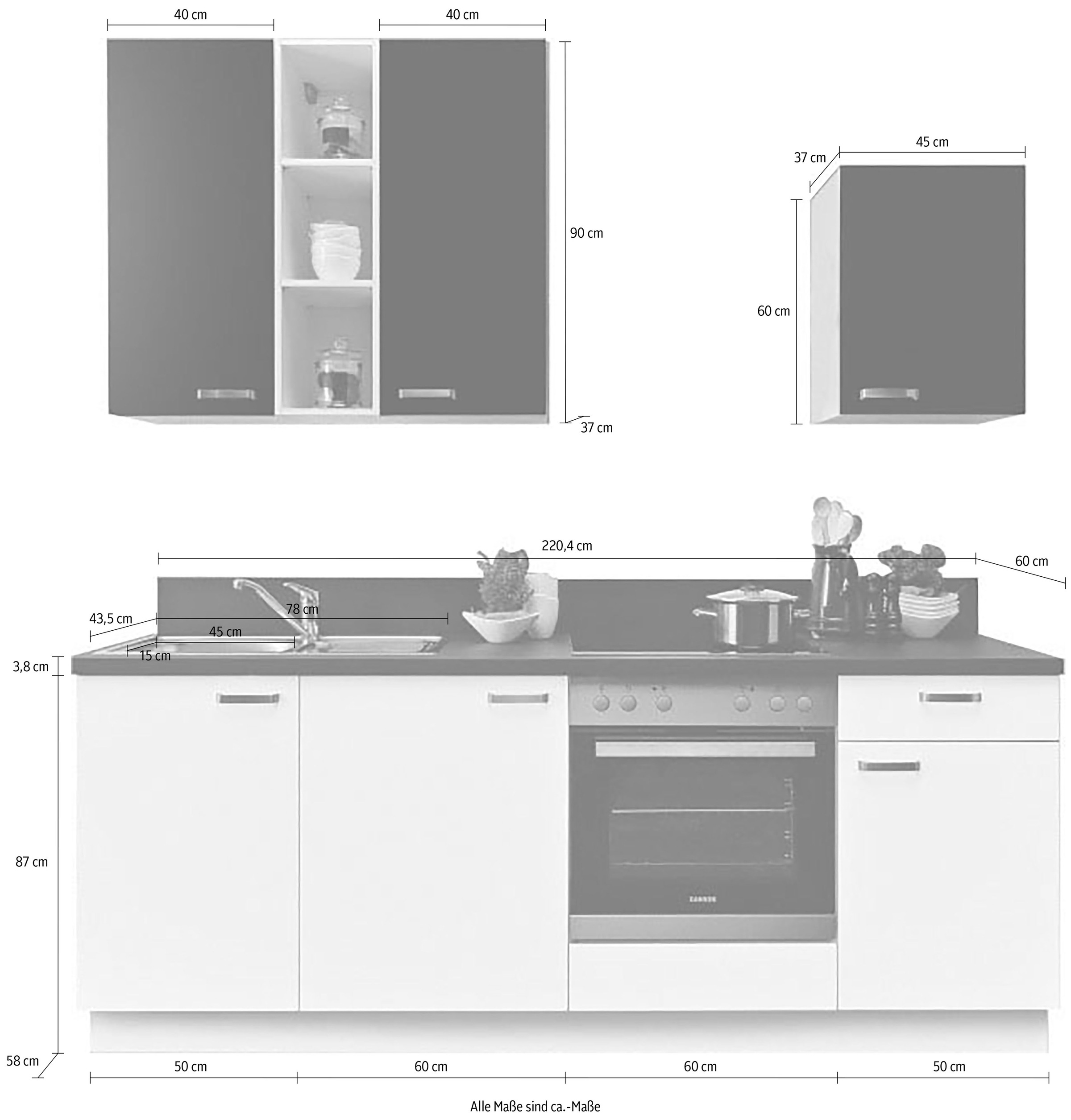 KOCHSTATION Küchenzeile »"KS-Bari"«, Soft-Close-Funktion und Vollauszug, vormontiert, Breite 220 cm