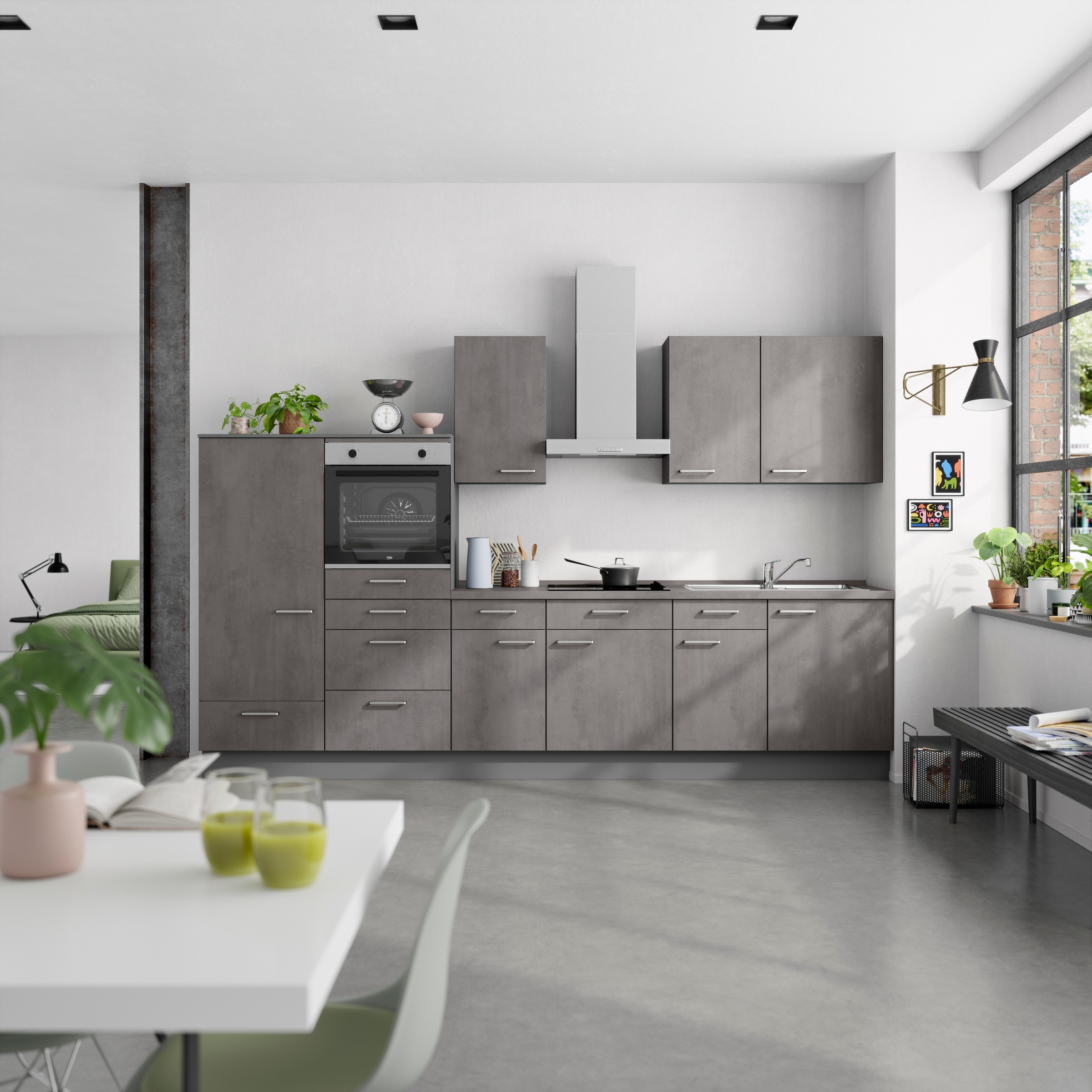 nobilia® Küchenzeile »"Riva I"« vormontiert,  Ausrichtung wählbar, Breite 330 cm, wahlw. mit E-Geräten