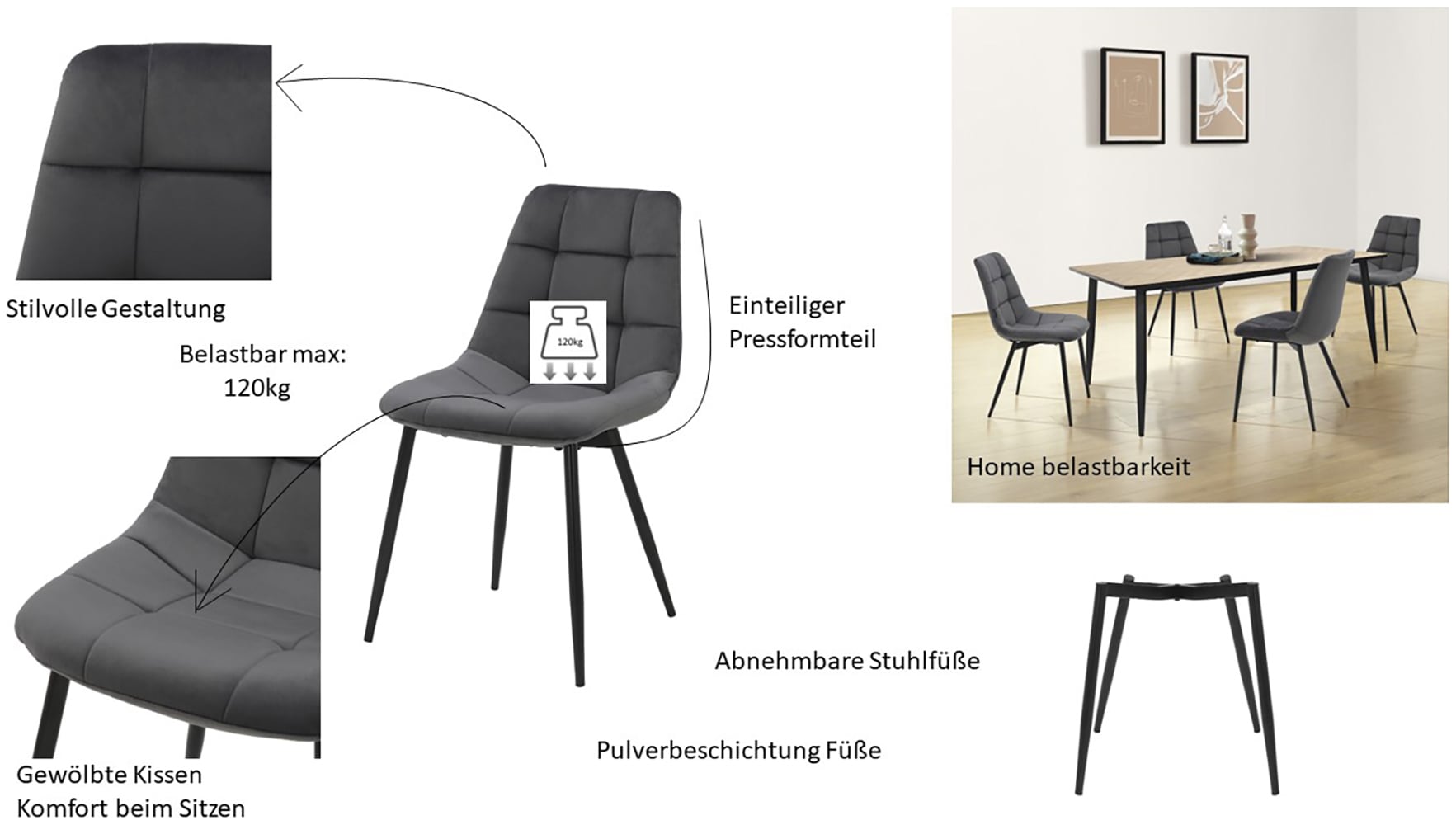 INOSIGN Esszimmerstuhl »Arhus, TOPSELLER!«, (Set), 4 St., Samtvelours, Küchenstuhl mit weichem Samtvelours Bezug, pflegeleichtes Material