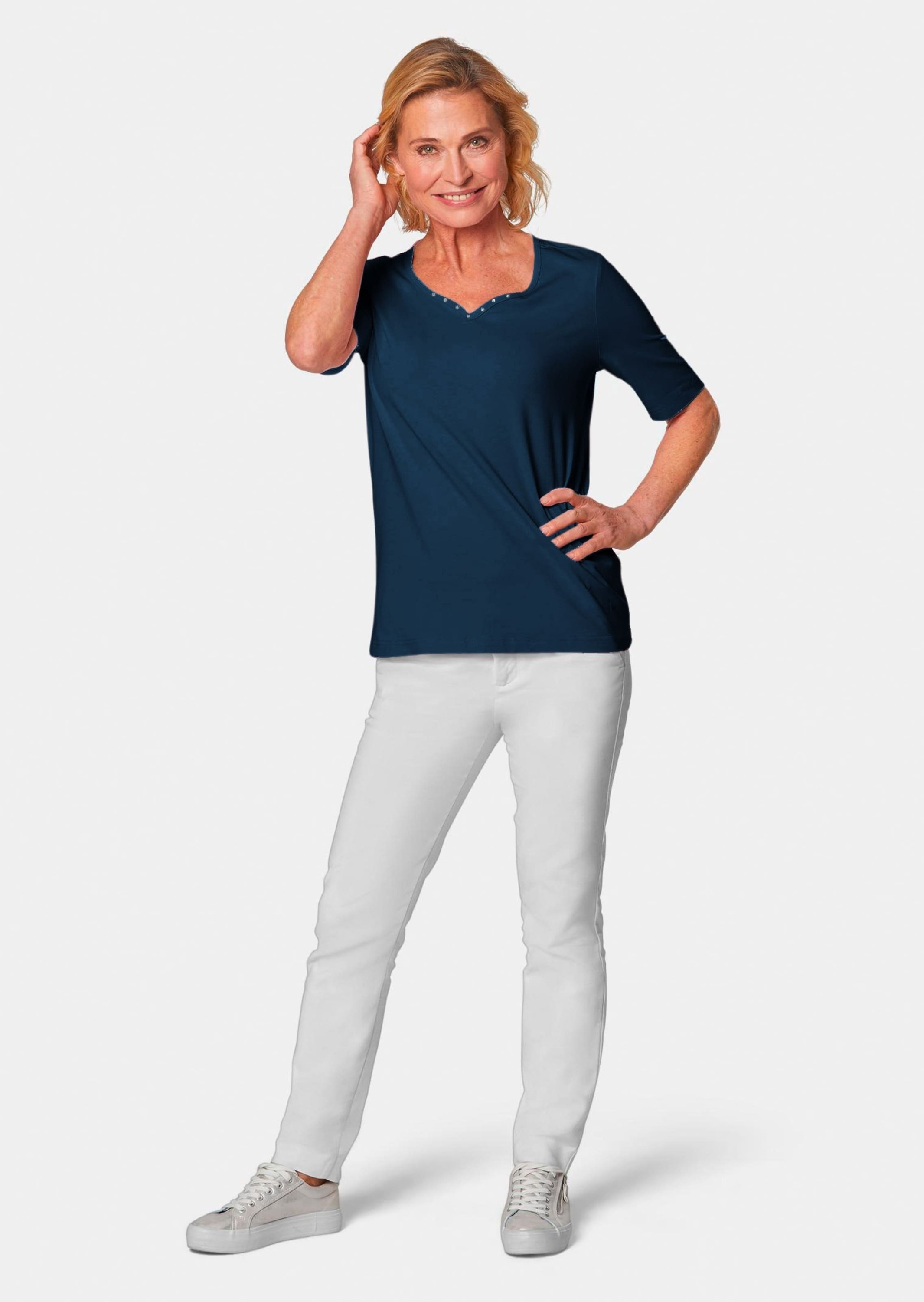 GOLDNER Langarm-Poloshirt "Halbarm Basic-Shirt aus Baumwolle" Ausschnitt in günstig online kaufen