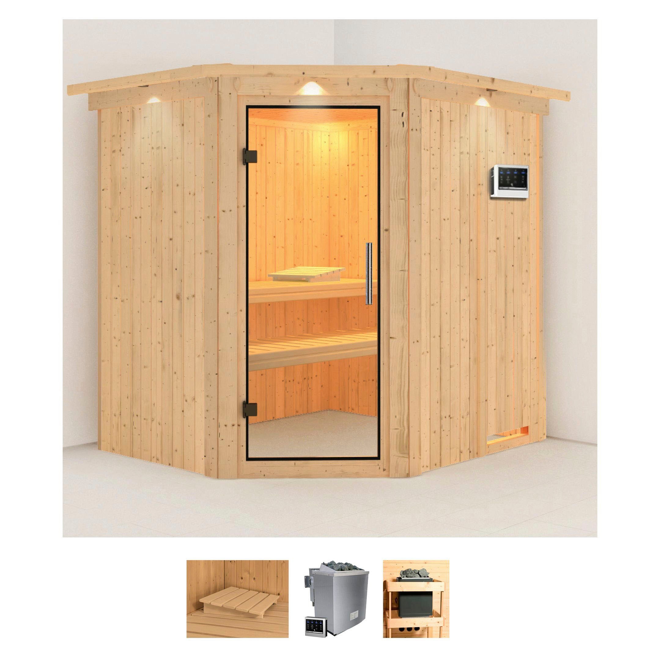 KARIBU Sauna "Siirin", Bio-Kombiofen, externe Steuerung, 9 kW, beige, Saunen, 9 KW-Bio-Ofen mit externer Steuerung