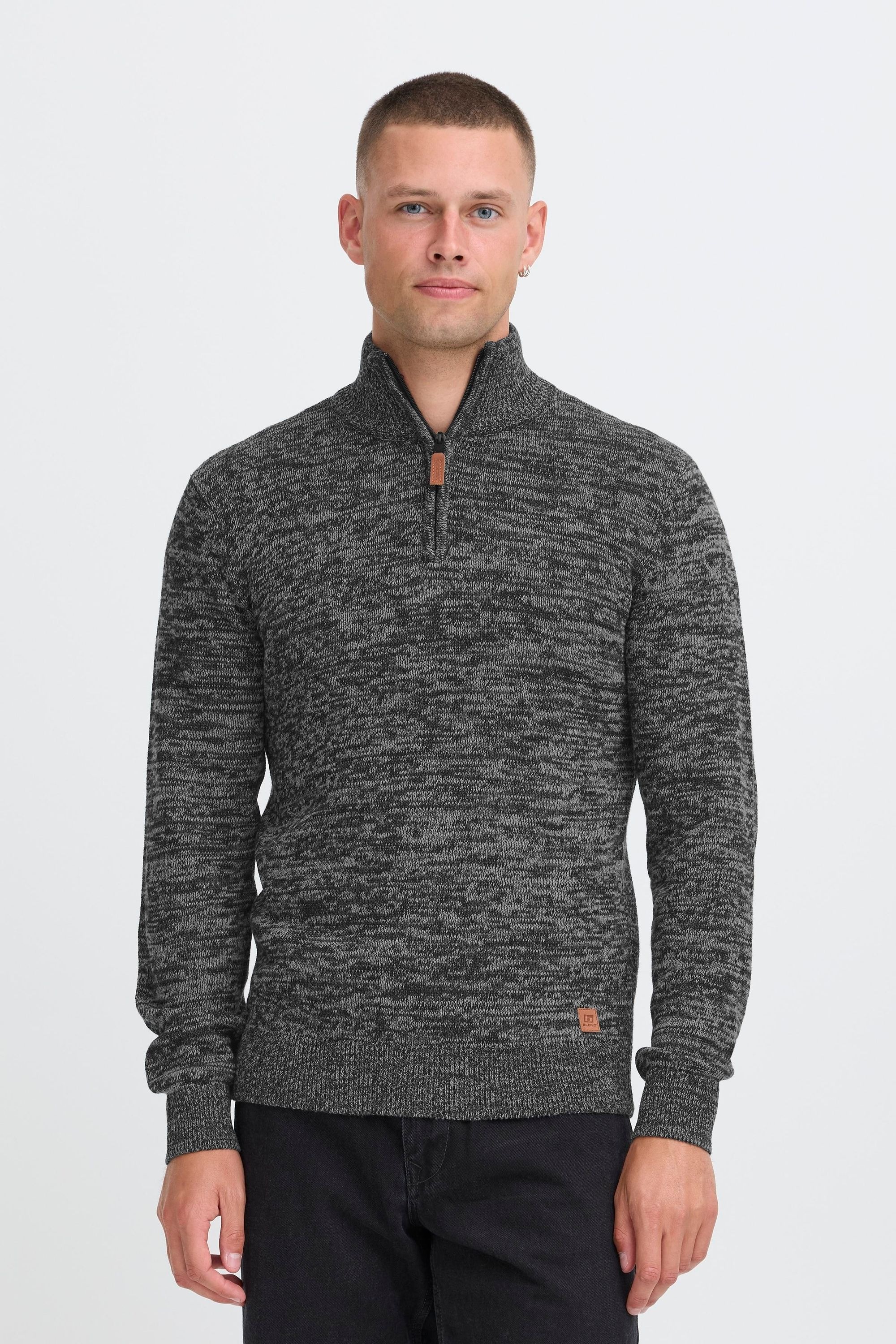 Troyer BLEND "BHDanni", Herren, Gr. XL, schwarz, Grobstrick, 70% Baumwolle (Recycled), 30% Polyester (Recycled), meliert, normal normal, hoch geschlossener Ausschnitt, Pullover Troyer, Klassischer Troyer mit Reißverschluss 2
