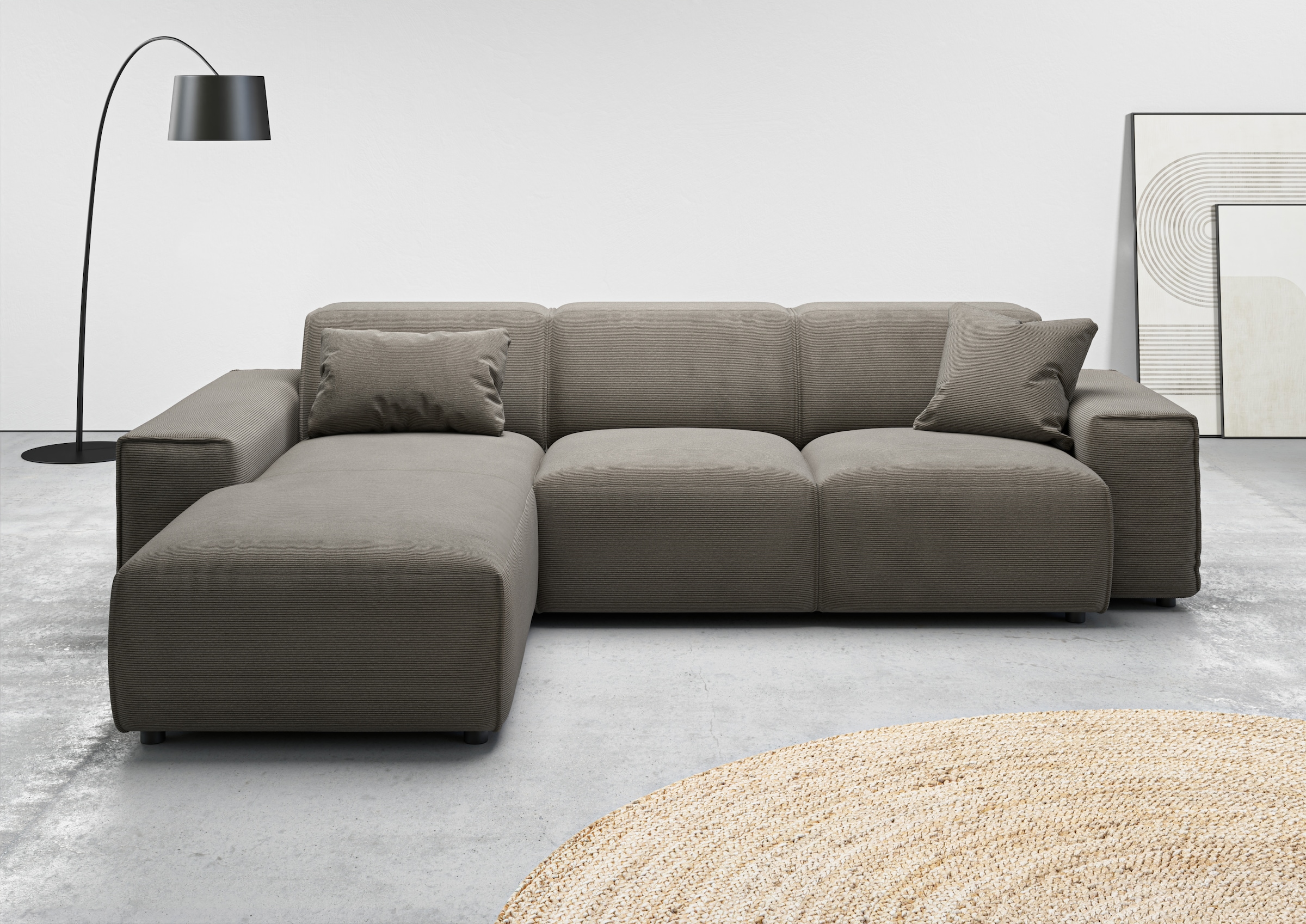 Home affaire Ecksofa "Glimminge L-Form auch in Breitcord, Feincord + Easy care-Bezug," Breite 264, Zierkissen