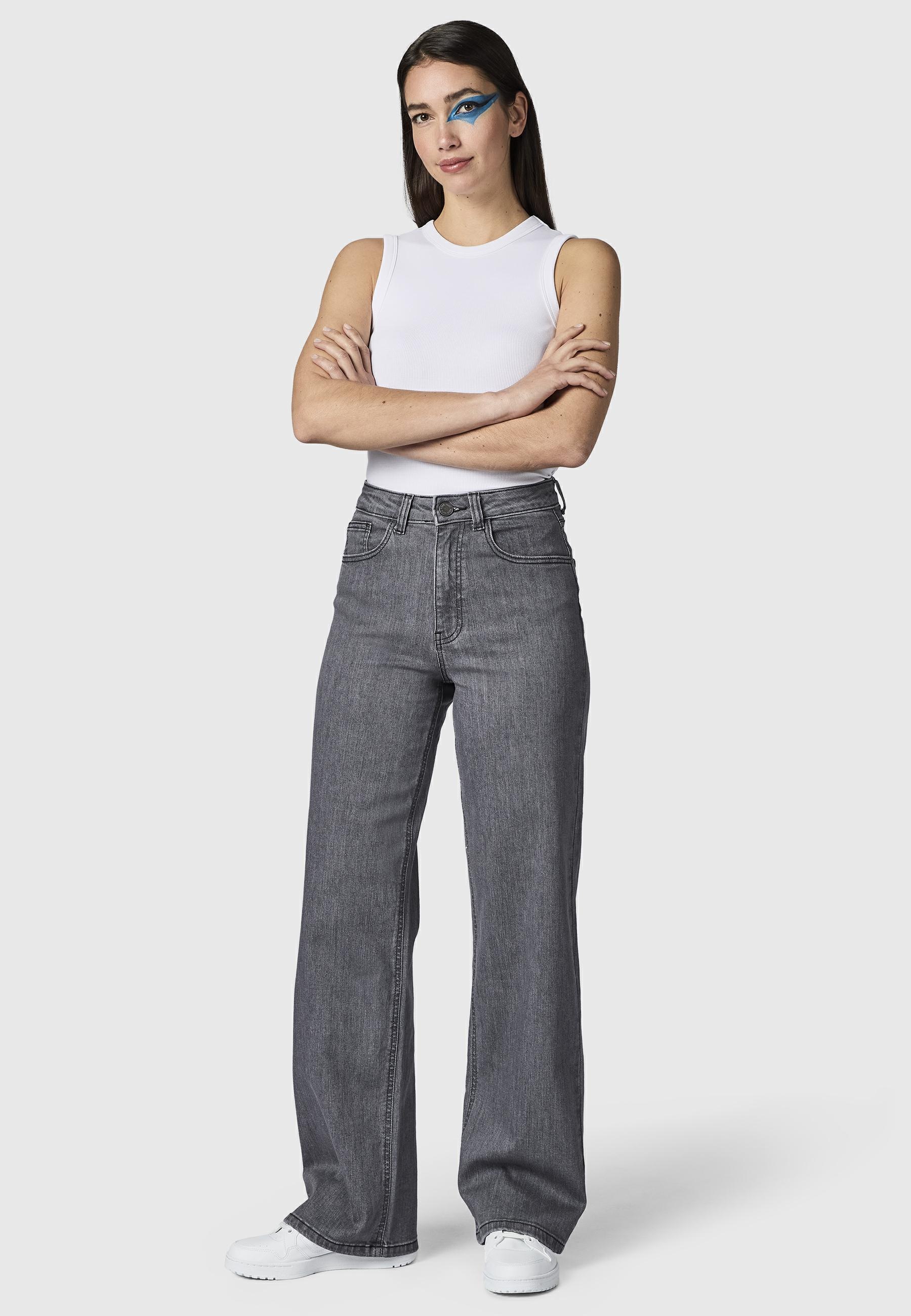 PEAK TIME Weite Jeans »Eklipsa« Damen Wide Leg Jeans mit Logoprägung