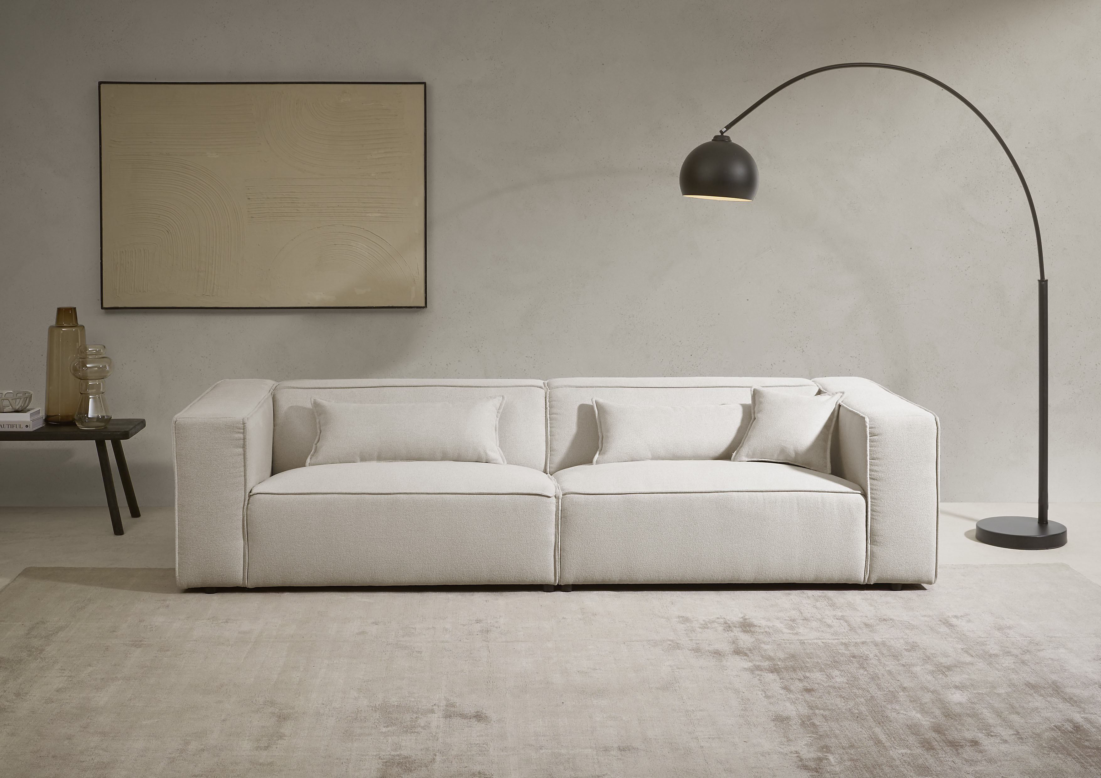 LeGer Home by Lena Gercke 3-Sitzer "PIARA, Struktur u. Leinenoptik, Sofa mit Kedernaht" schwarze Füße, bequemer Sitzkomfort