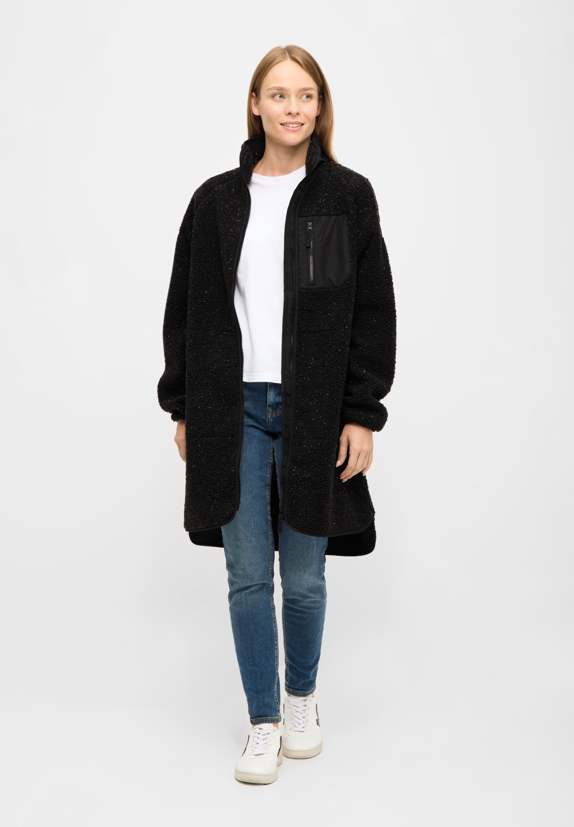 Derbe Fleecejacke »Kuschelby Long« ohne Kapuze Fleecejacke, lang, glitzernd, warm