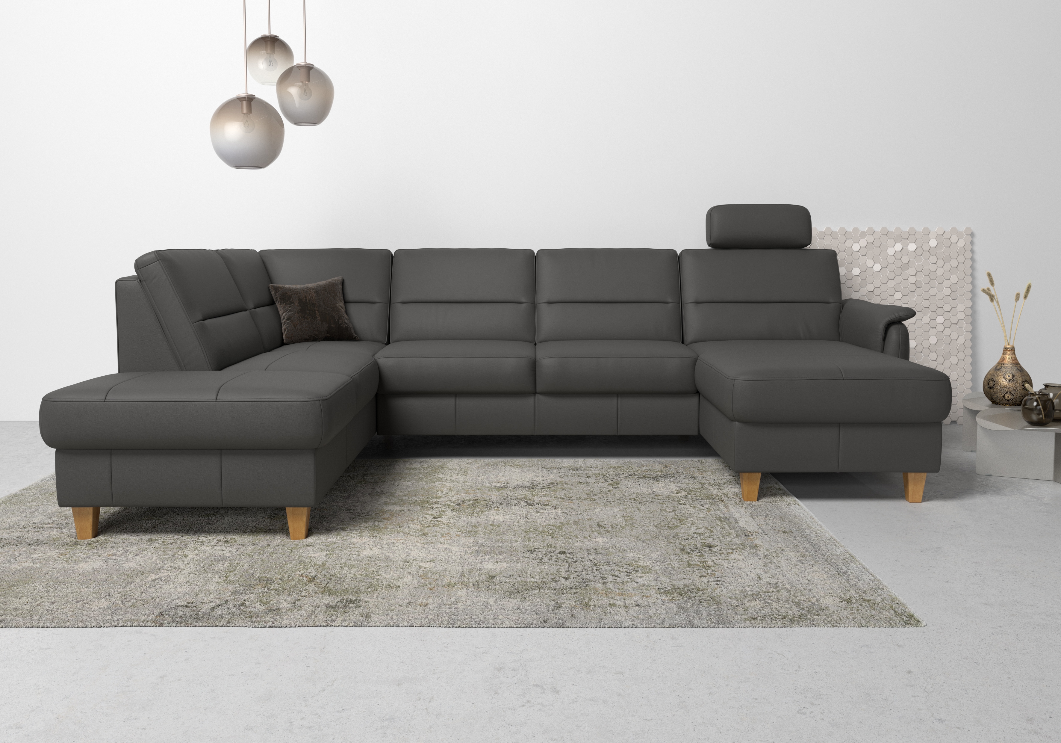 Home affaire Wohnlandschaft "Palmera U-Form, B: 308 cm, große Stoff + Leder Auswahl" optional Schlaffunktion & Bettkasten, Federkern, XXL-Wohnlandschaft
