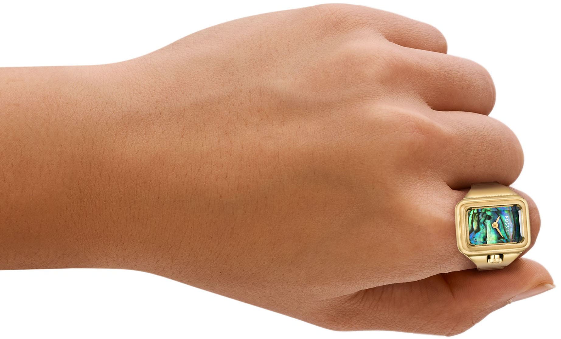Fossil Uhrenring »RAQUEL WATCH RING«, Armbanduhr, Damenuhr, Edelstahlarmband, analog