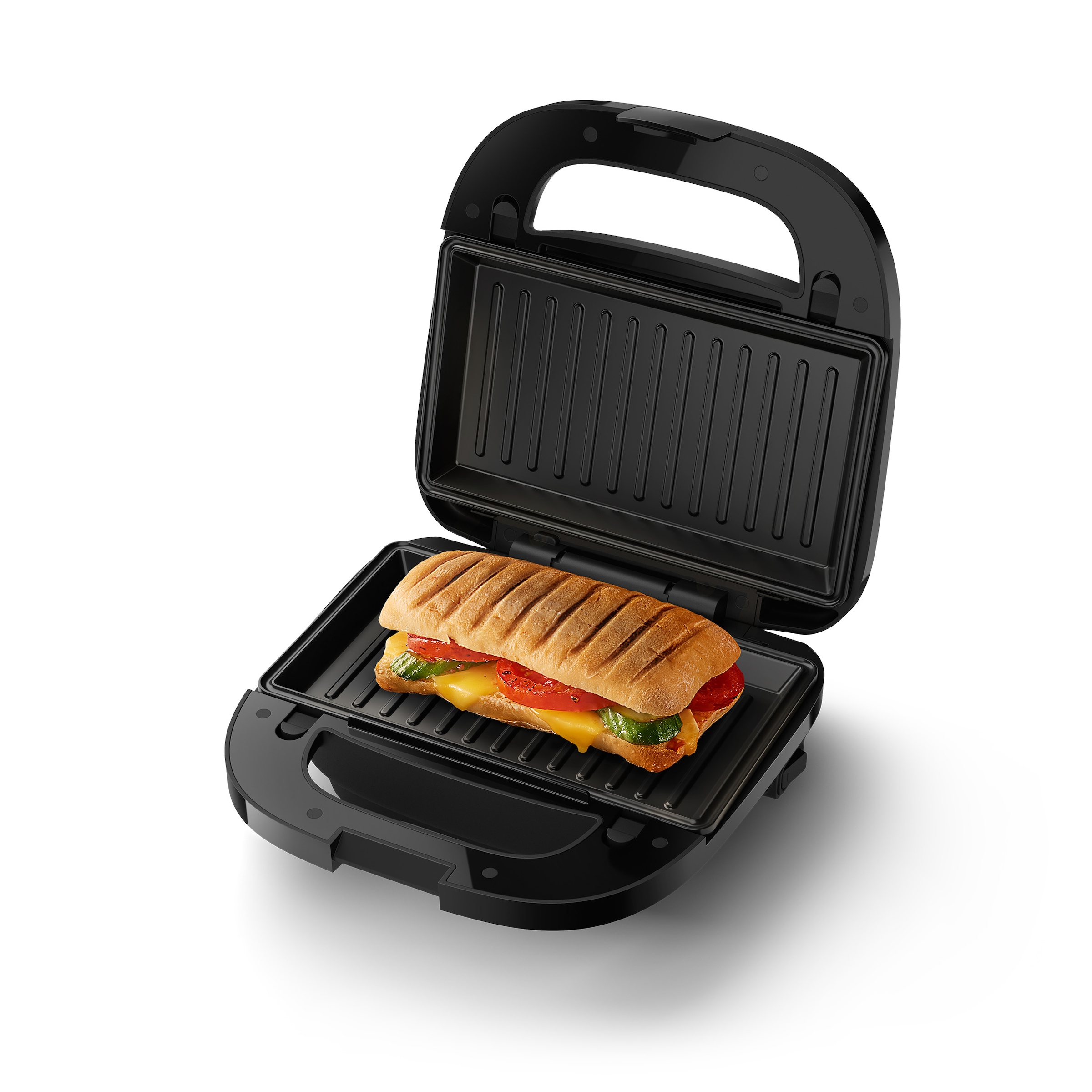 Philips Sandwichmaker »5000 Series HD2350/80, mit 3 austauschbaren Plattensätzen«, 750 W, gleichmäßiges Aufheizen, kompakte Aufbewahrung; Schwarz / Silber