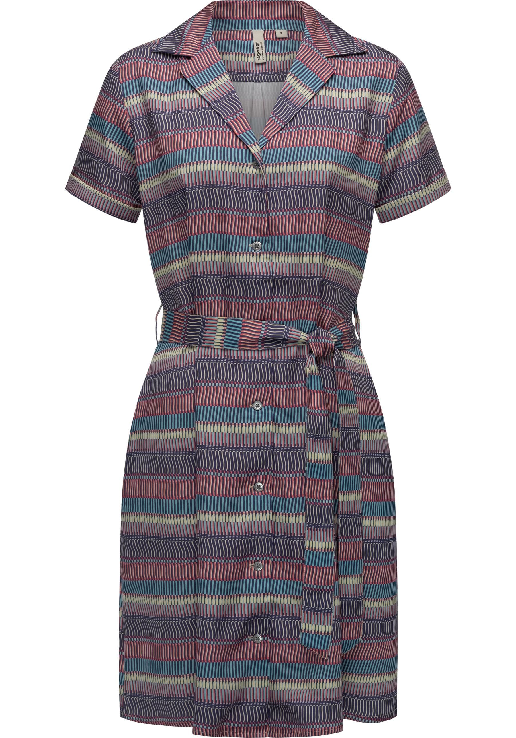 Sommerkleid RAGWEAR "Sawira", Damen, Gr. S (36), Normalgrößen, blau (nachtblau), Material: 100% Lyocell, bequem knielang, V-Ausschnitt, Ärmel ohne Ärmelschlitz normaler Saum, Kleider Sommerkleid, Gemustertes Midikleid mit Knopfleiste