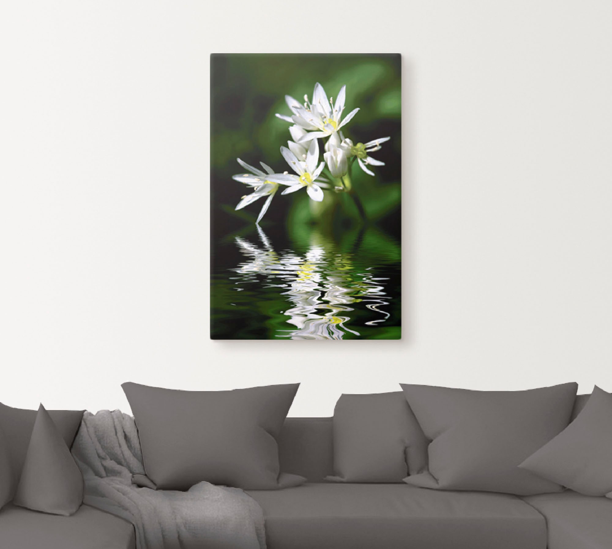 Artland Wandbild »Bärlauchblüten mit Wasserspiegelung«, Lebensmittel, (1 St.), als Leinwandbild, Poster in verschied. Größen
