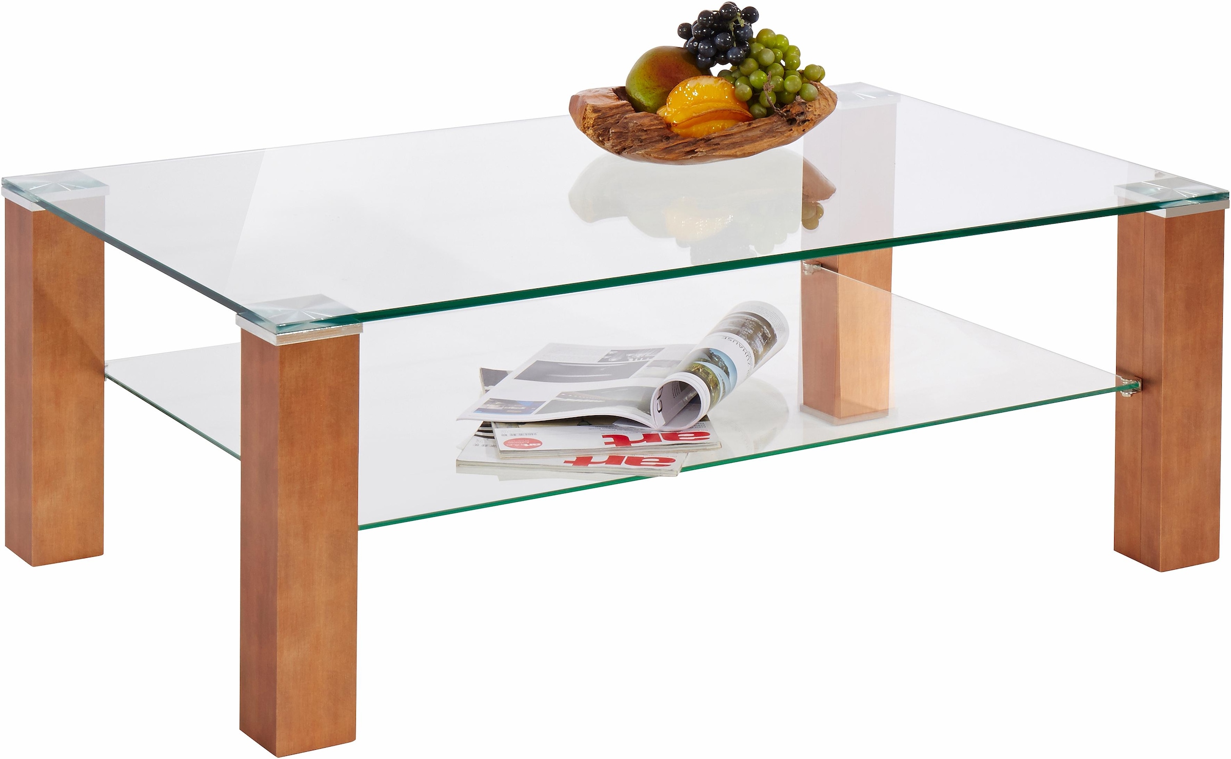 PRO Line Couchtisch, mit Glasplatte, Ablageboden aus Glas, Gestell aus Holz  kupferfarbig | BAUR