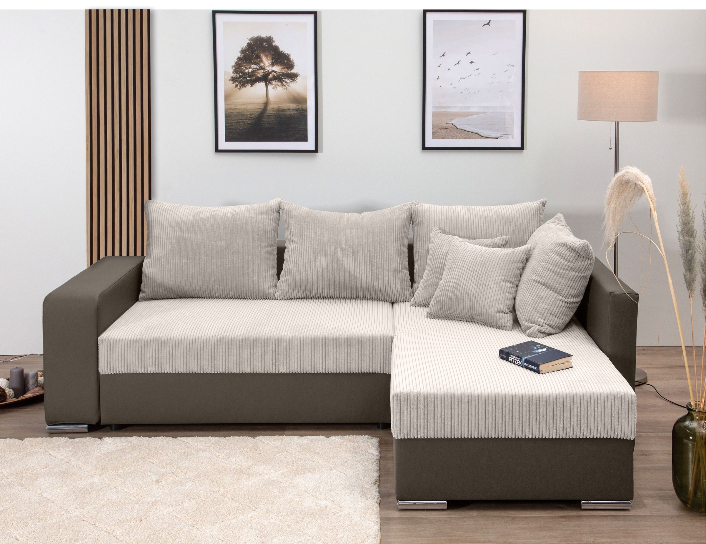 COLLECTION AB Ecksofa "L-Form" Regalarmlehne mit LED RGB Beleuchtung,Bettfu günstig online kaufen